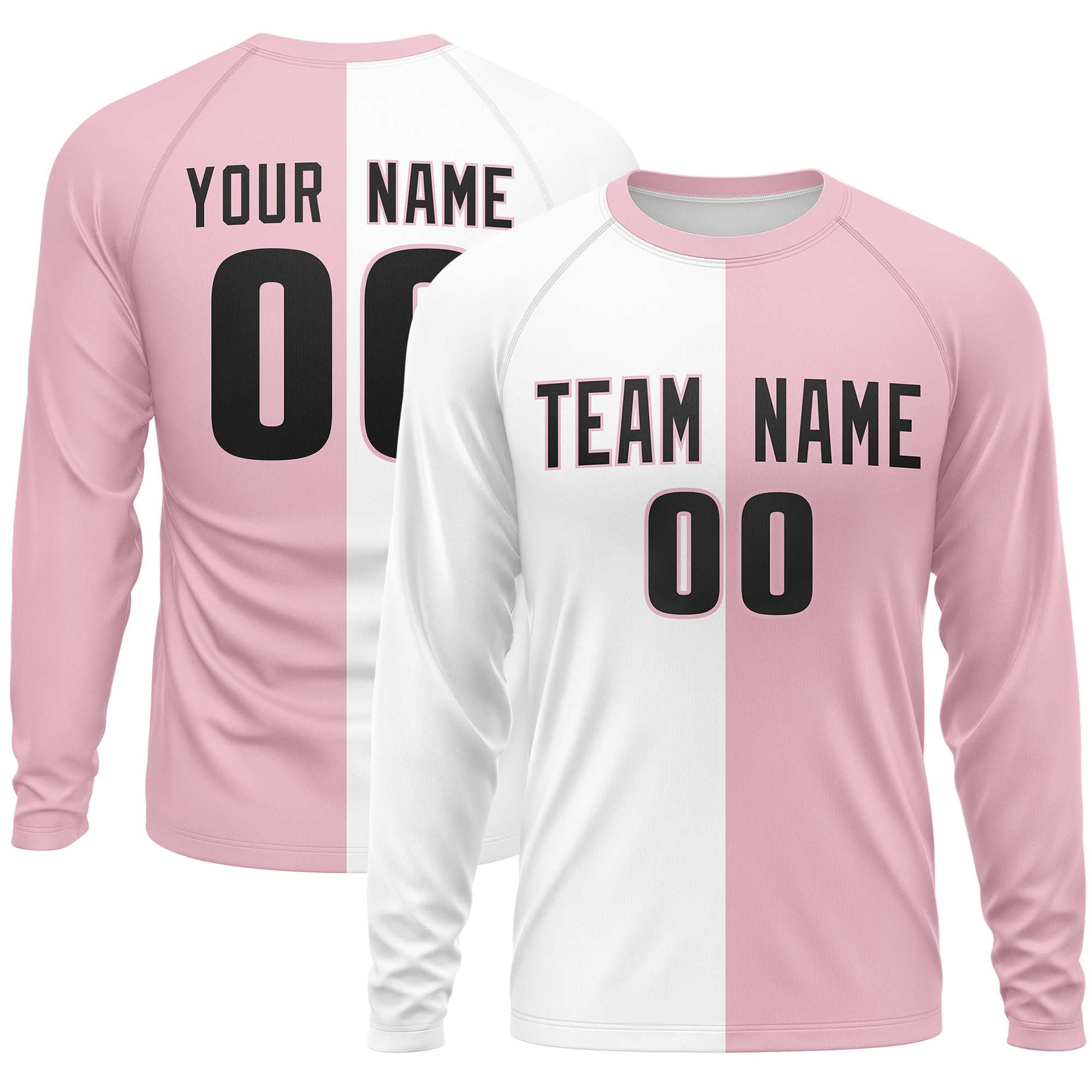 Custom White Light Pink Crew Neck Split Design Long Sleeve Performance T-Shirt | KXKSHOP