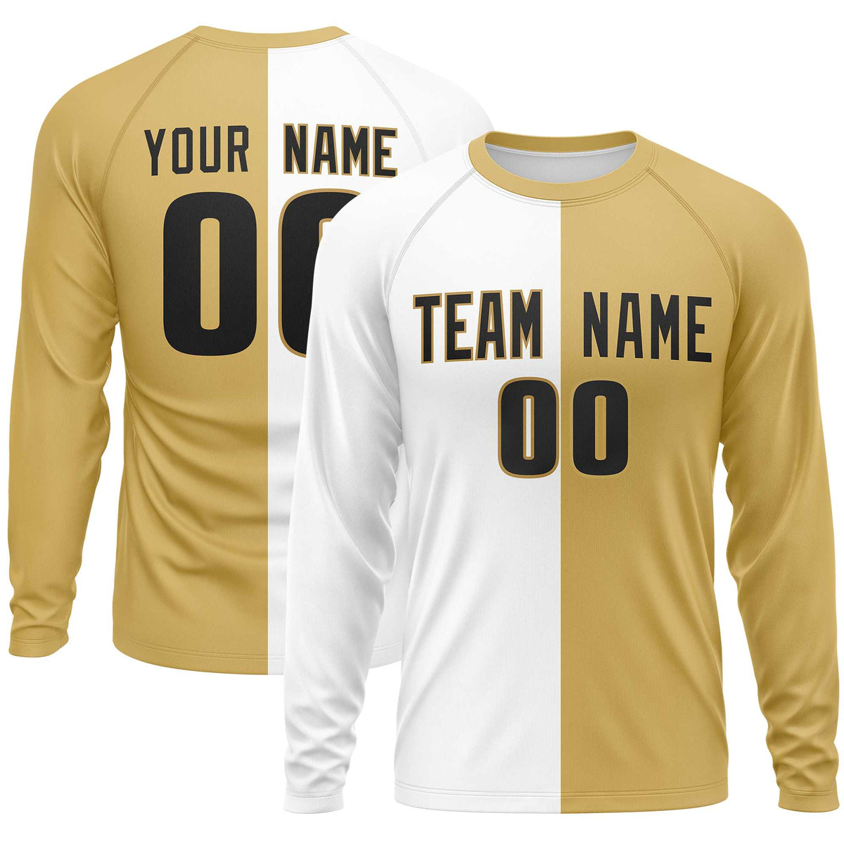 Custom White Old Gold Crew Neck Split Design Long Sleeve Performance T-Shirt | KXKSHOP