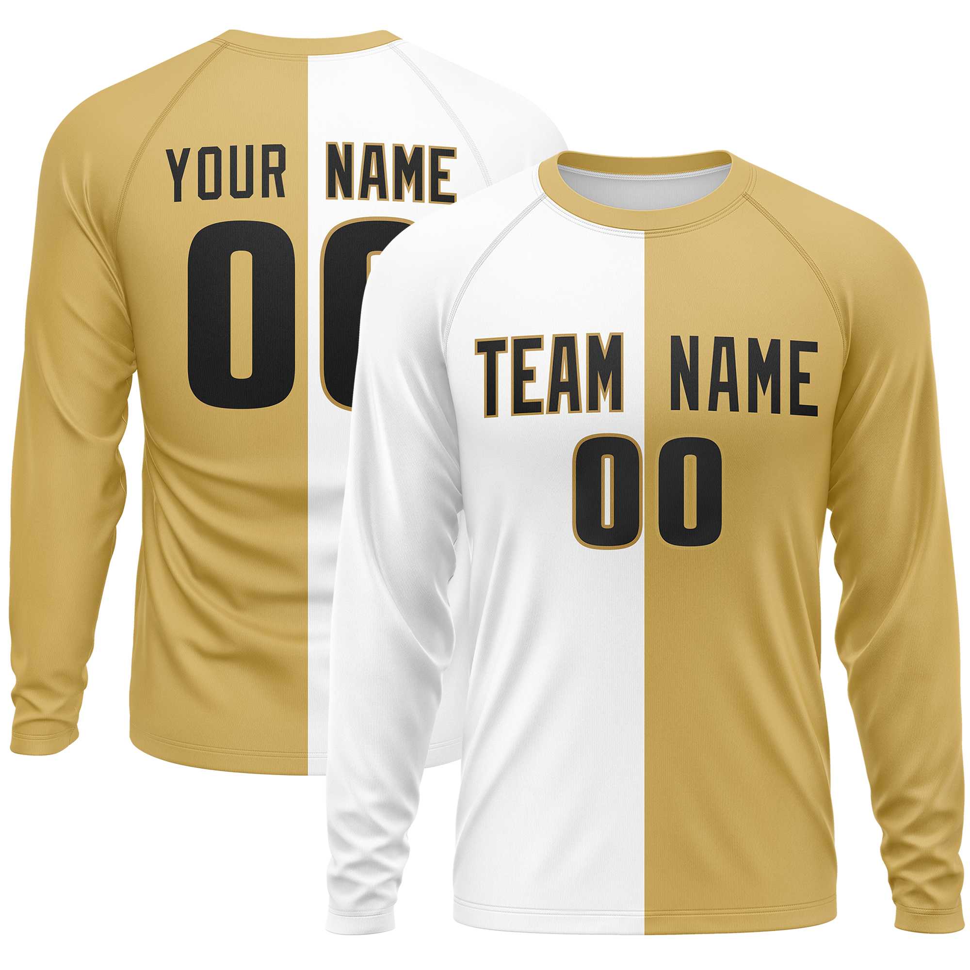 Custom White Old Gold Crew Neck Split Design Long Sleeve Performance T-Shirt | KXKSHOP