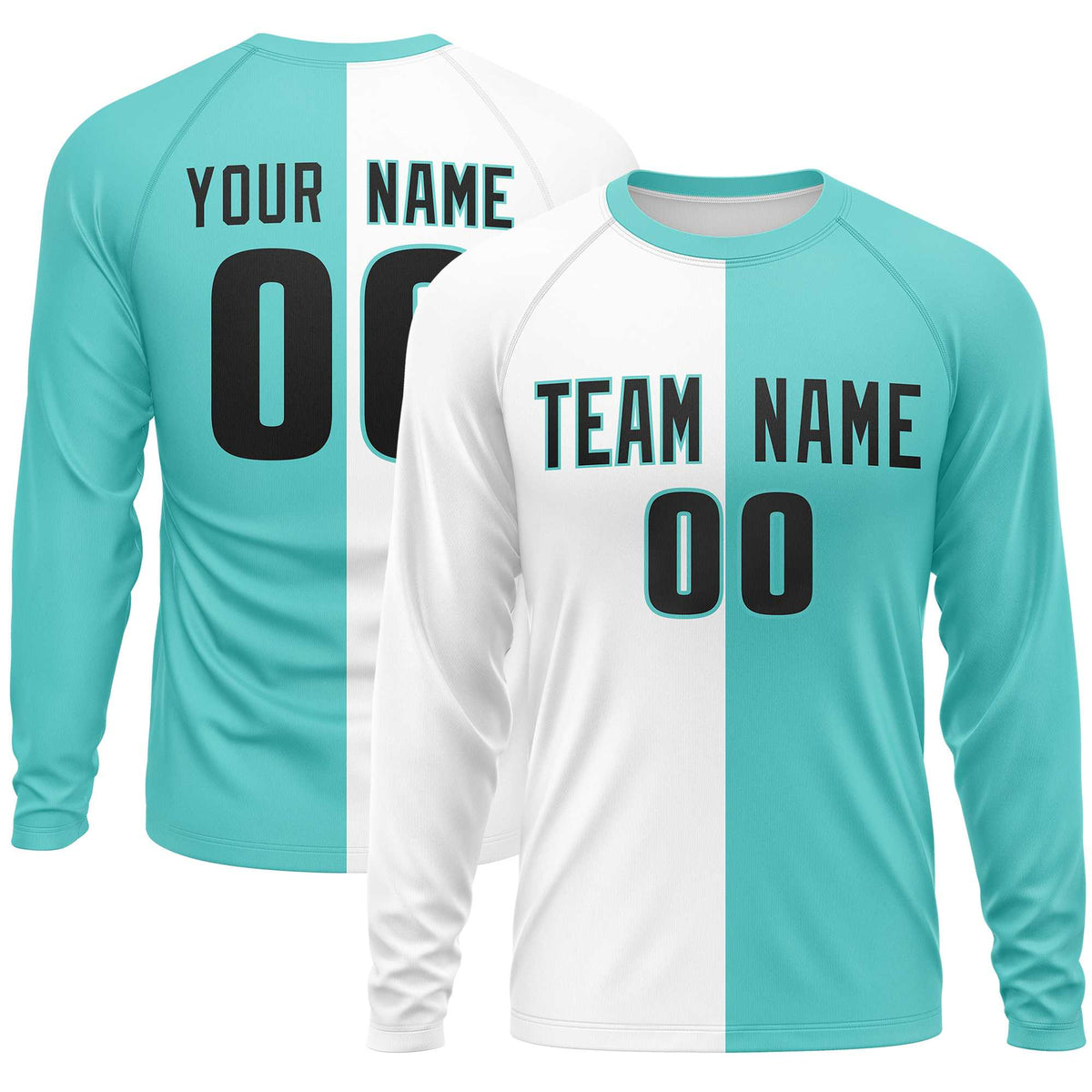 Custom White Bright Green Crew Neck Split Design Long Sleeve Performance T-Shirt | KXKSHOP