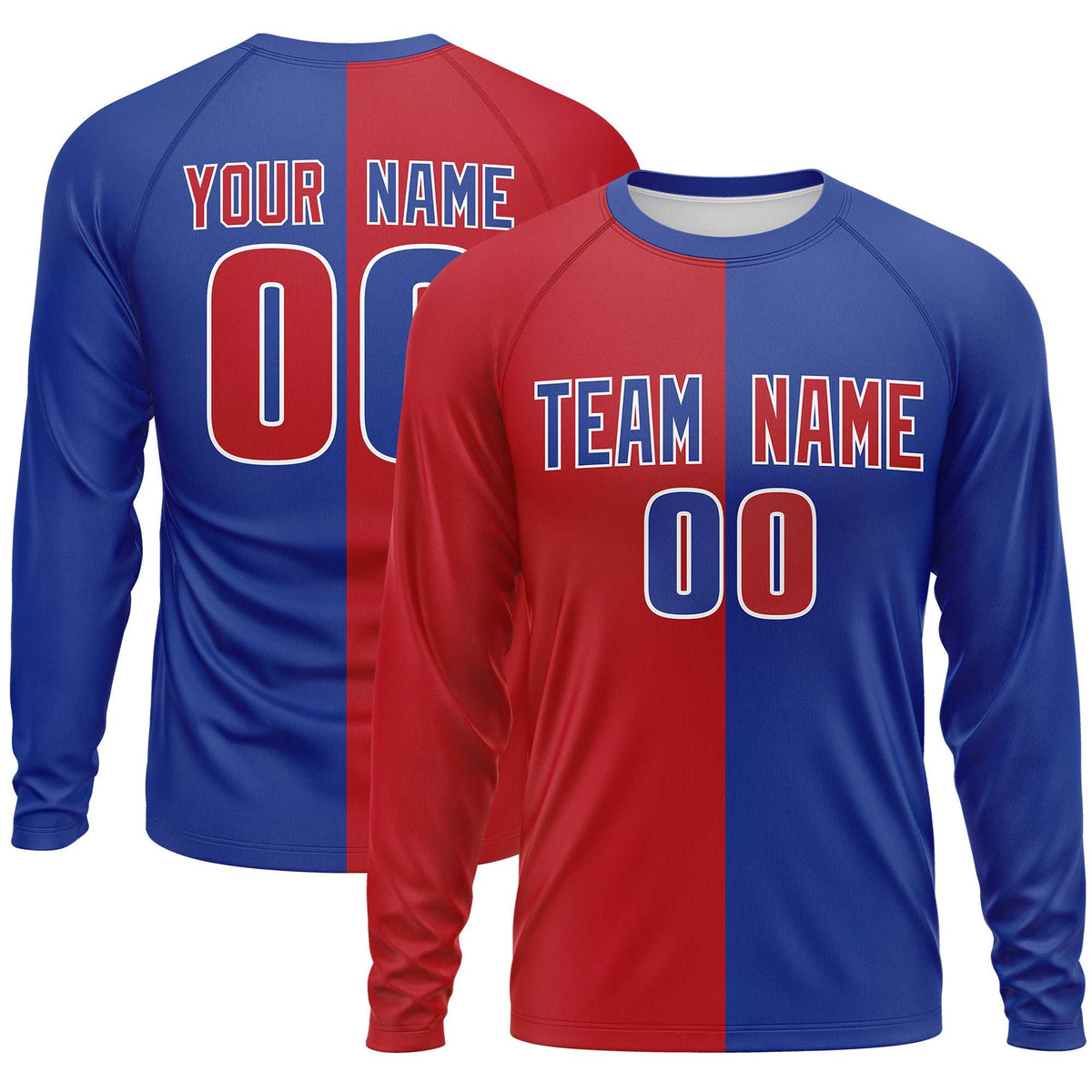 Custom Red Royal Crew Neck Split Design Long Sleeve Performance T-Shirt | KXKSHOP