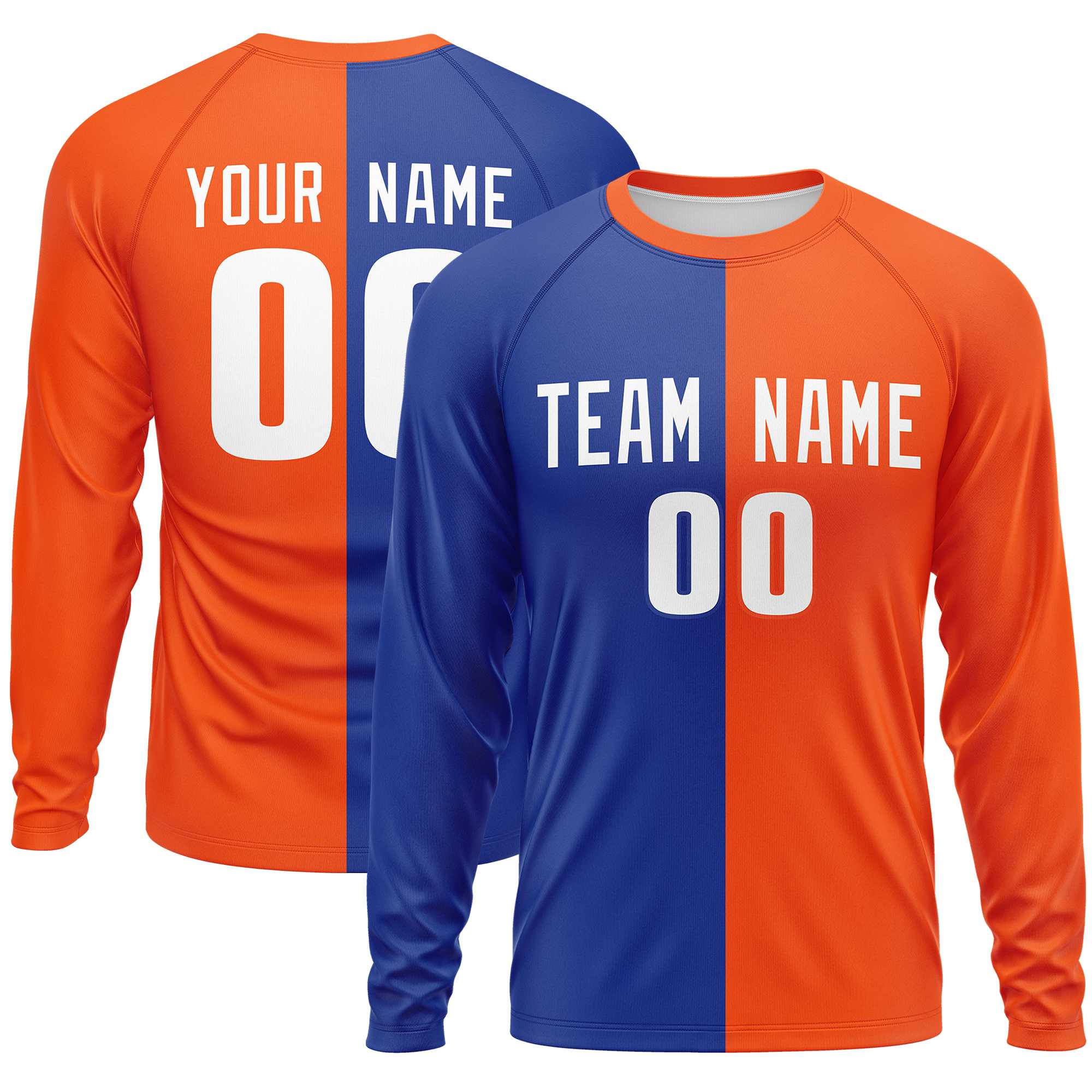 Custom Royal Orange Crew Neck Split Design Long Sleeve Performance T-Shirt | KXKSHOP