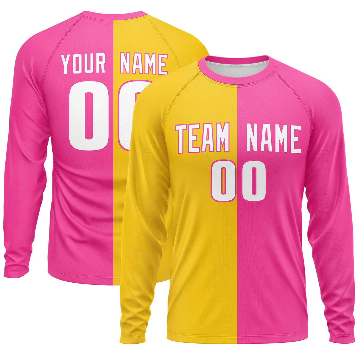 Custom Gold Pink Crew Neck Split Design Long Sleeve Performance T-Shirt | KXKSHOP