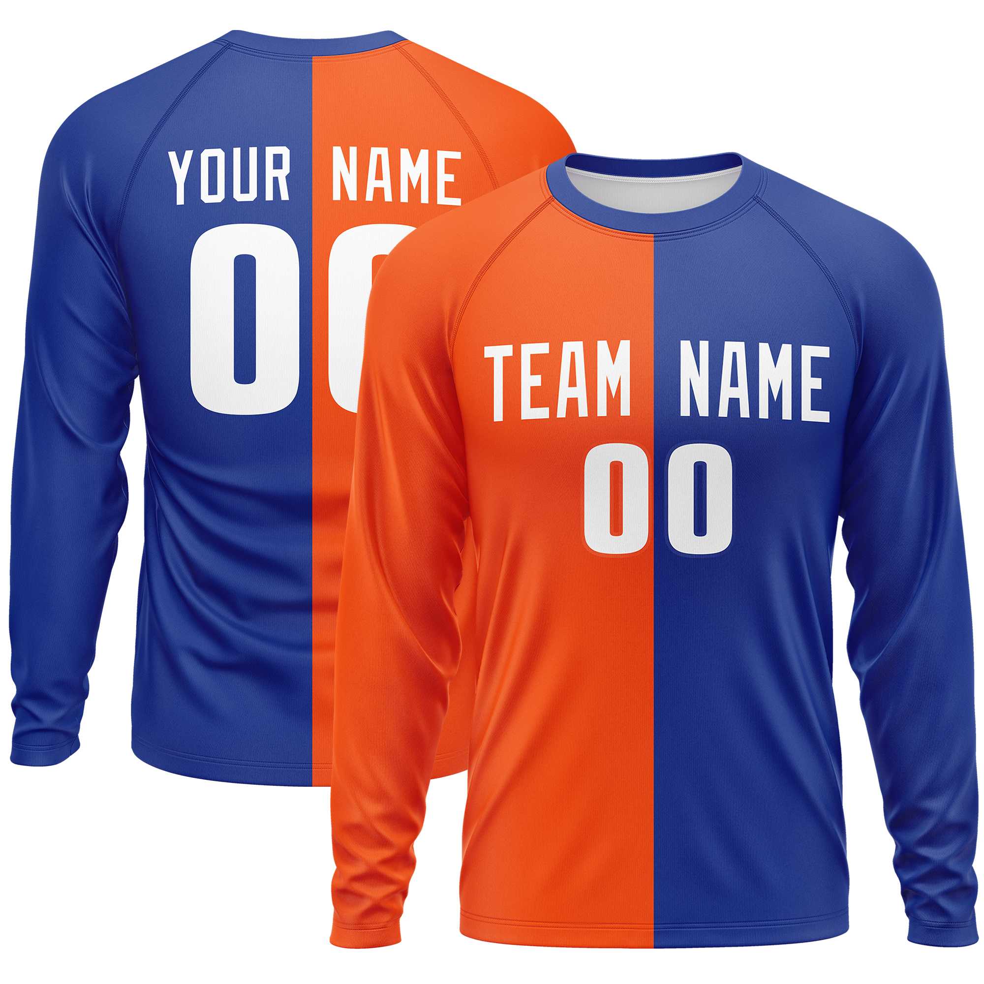 Custom Orange Royal Crew Neck Split Design Long Sleeve Performance T-Shirt | KXKSHOP