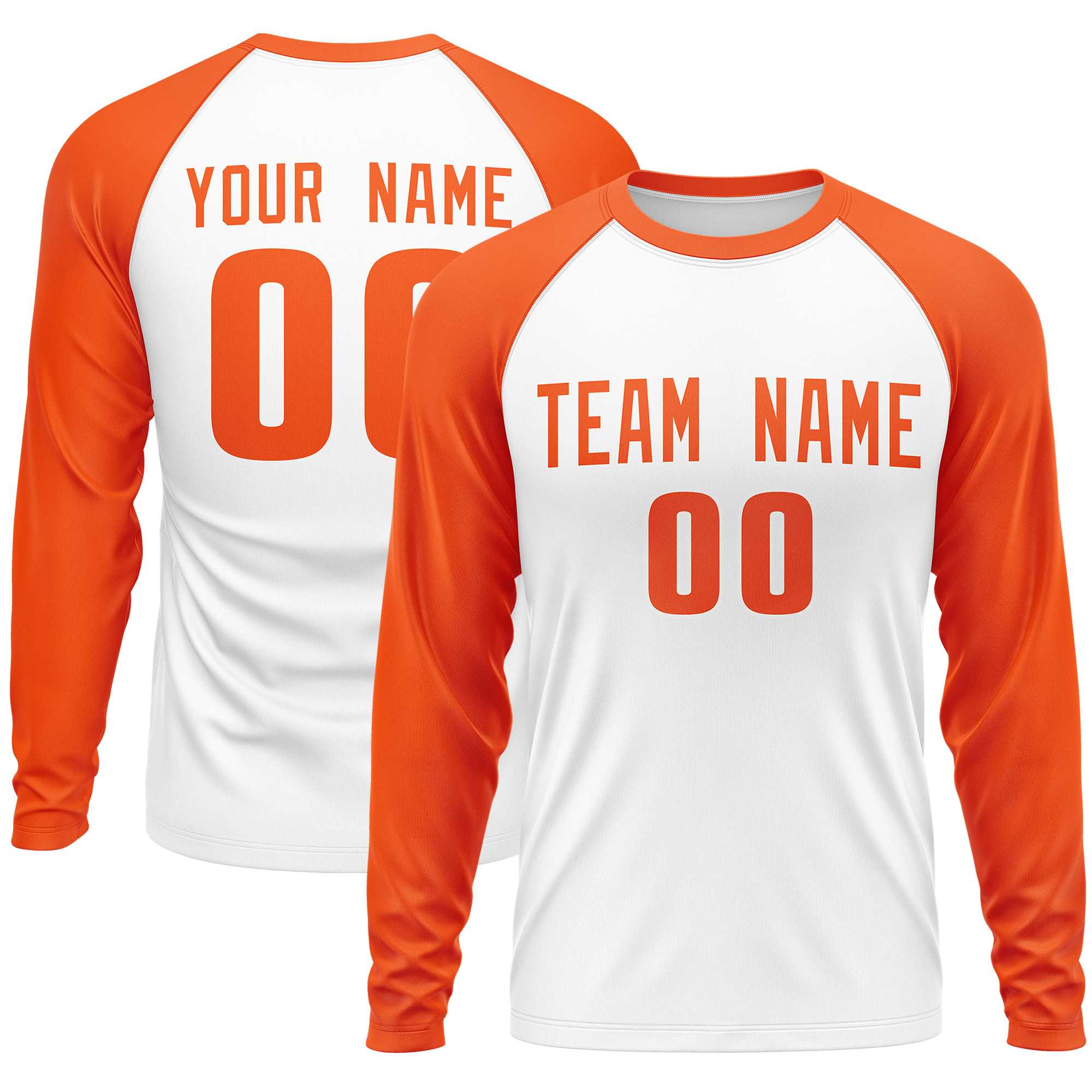 Custom White Orange Crew Neck Raglan Long Sleeve Performance T-Shirt | KXKSHOP