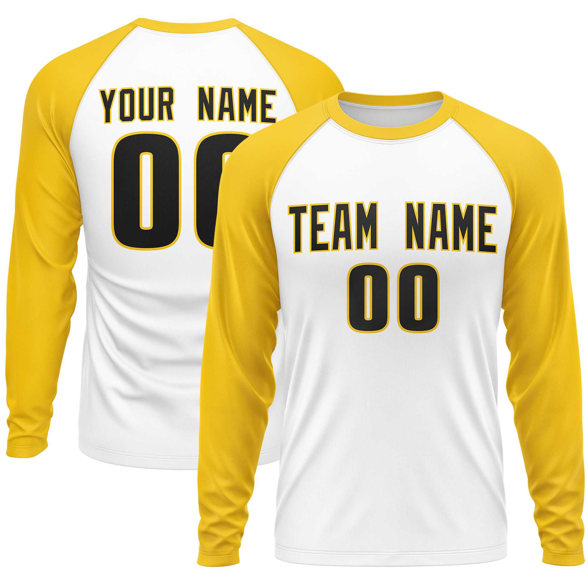 Custom White Gold Crew Neck Raglan Long Sleeve Performance T-Shirt | KXKSHOP