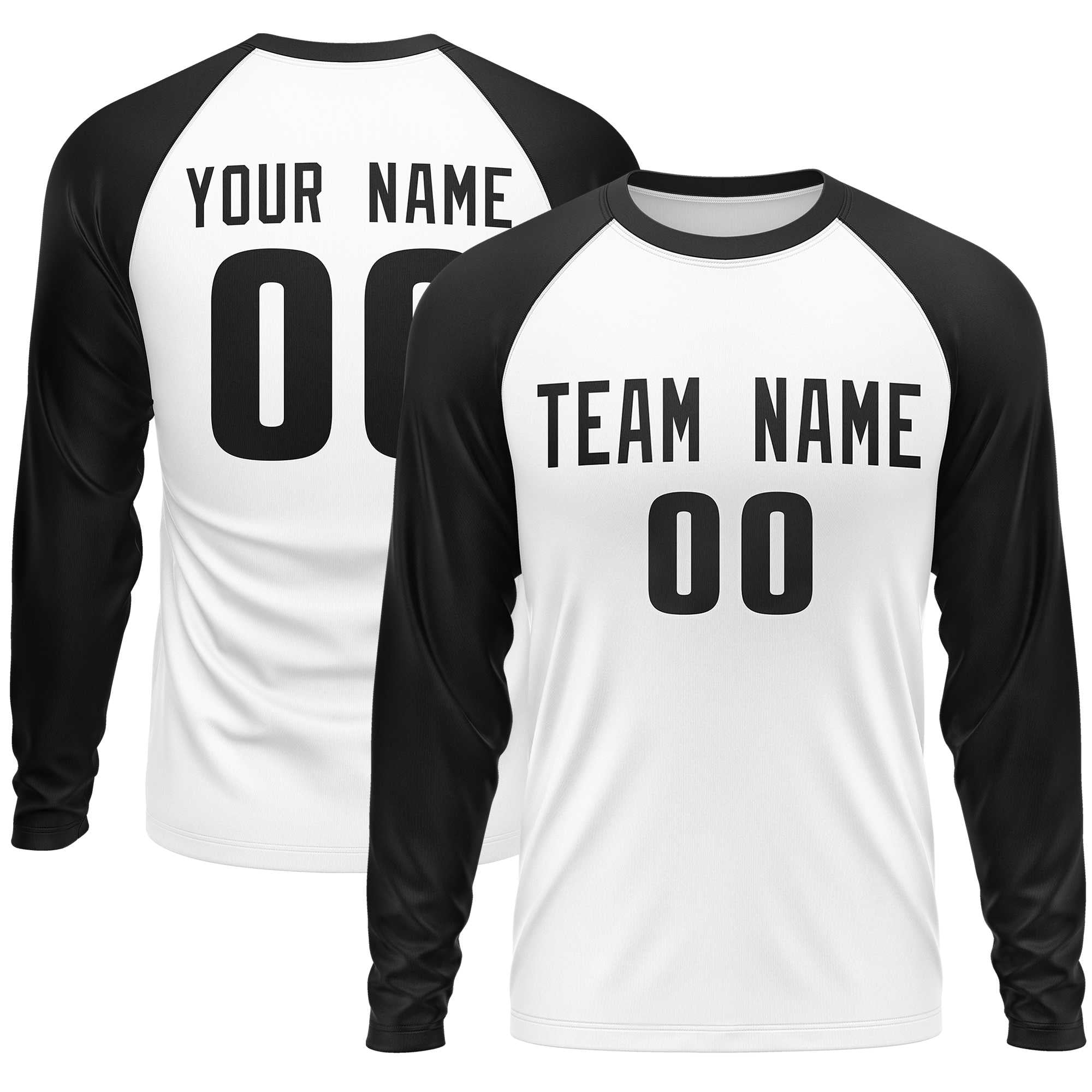 Custom White Black Crew Neck Raglan Long Sleeve Performance T-Shirt | KXKSHOP