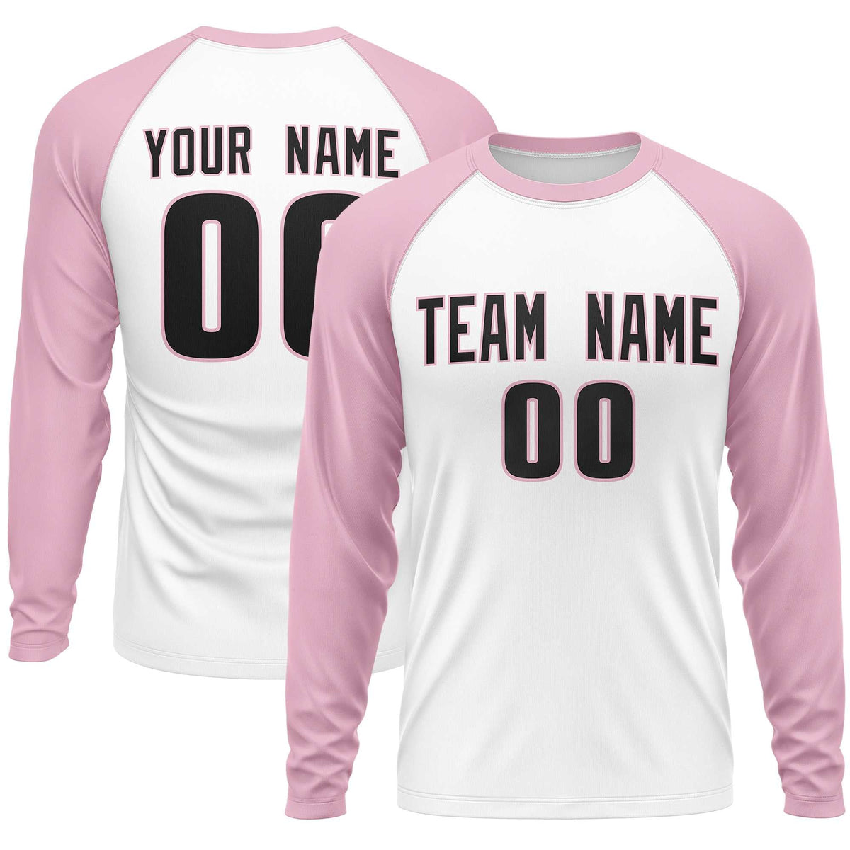 Custom White Light Pink Crew Neck Raglan Long Sleeve Performance T-Shirt | KXKSHOP