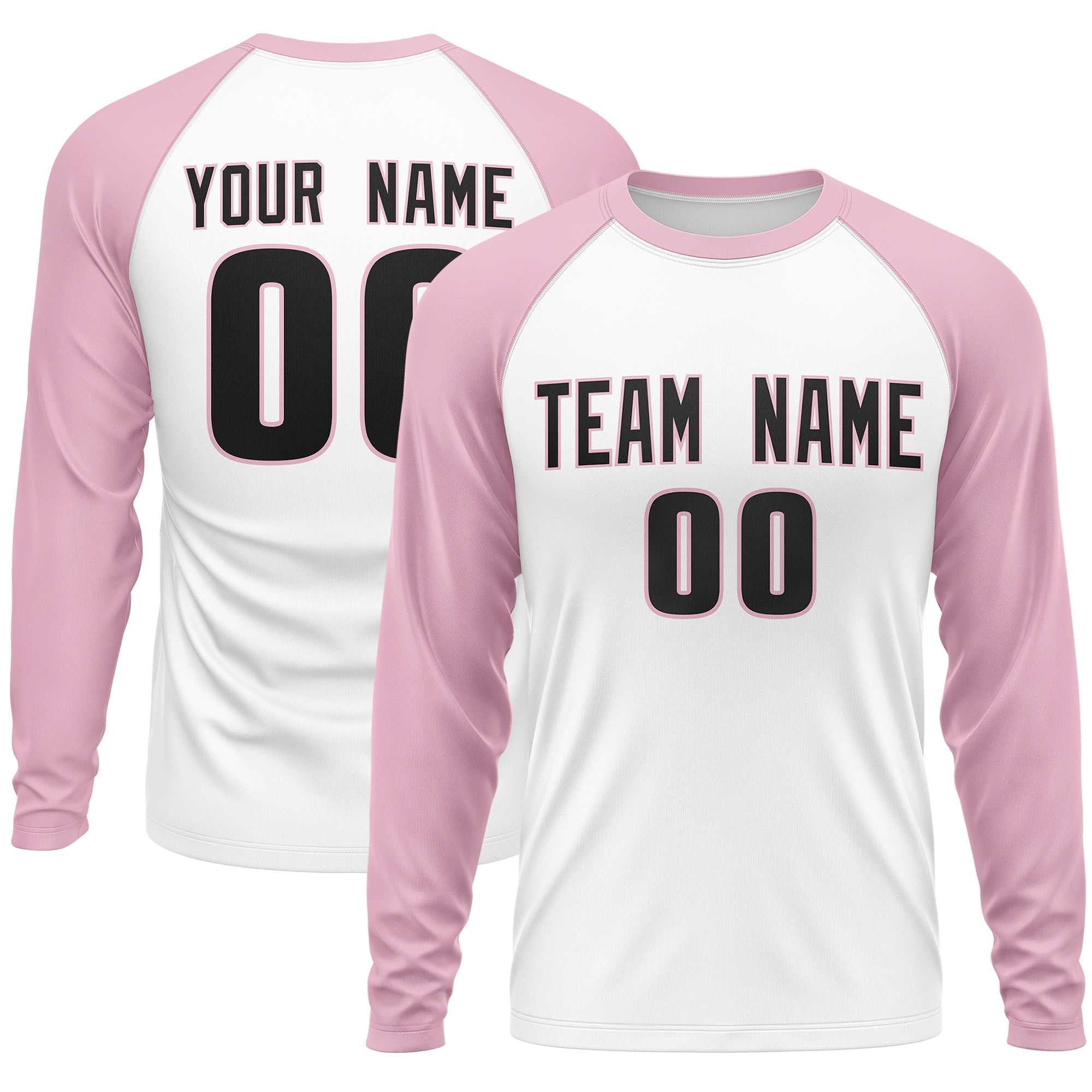Custom White Light Pink Crew Neck Raglan Long Sleeve Performance T-Shirt | KXKSHOP