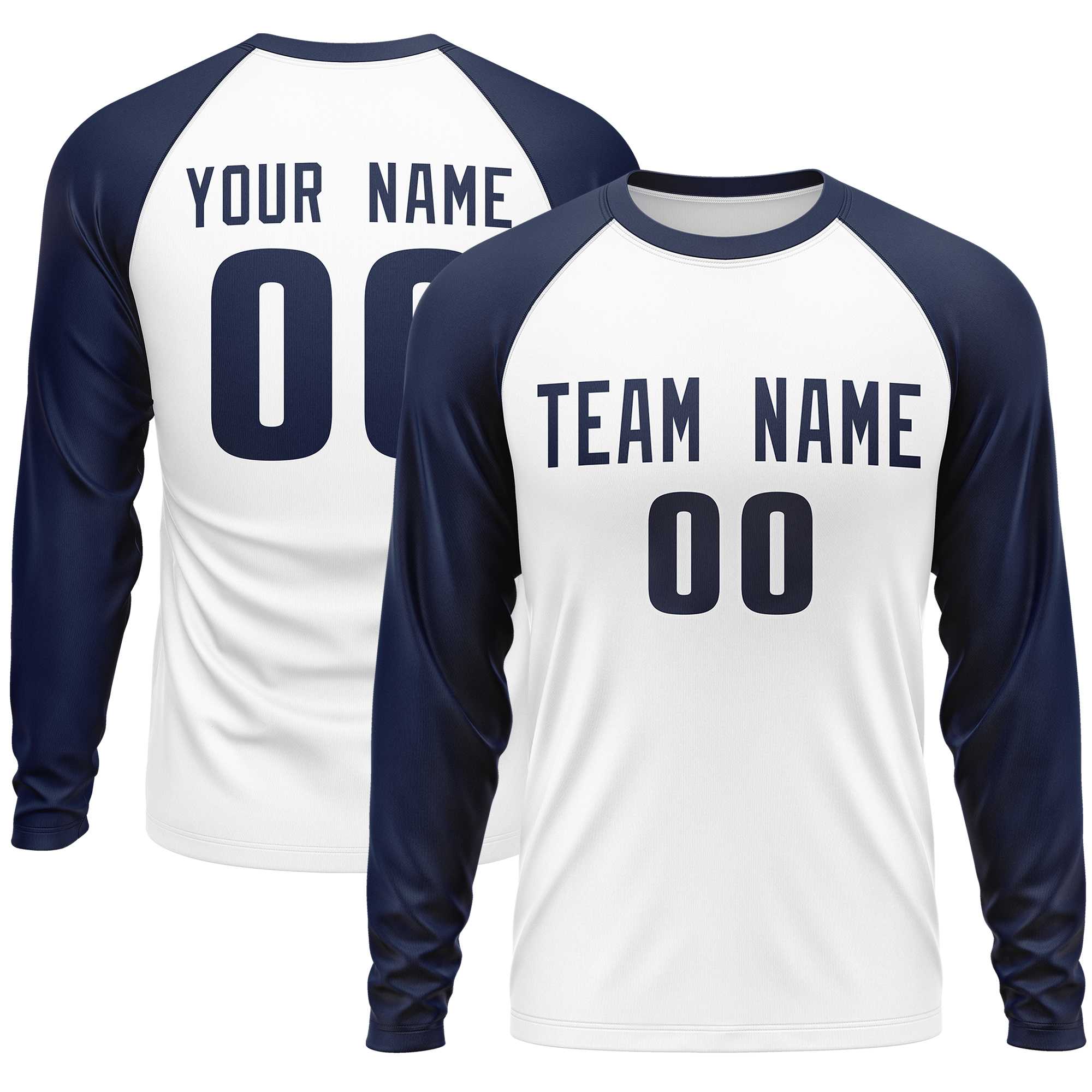 Custom White Navy Crew Neck Raglan Long Sleeve Performance T-Shirt | KXKSHOP