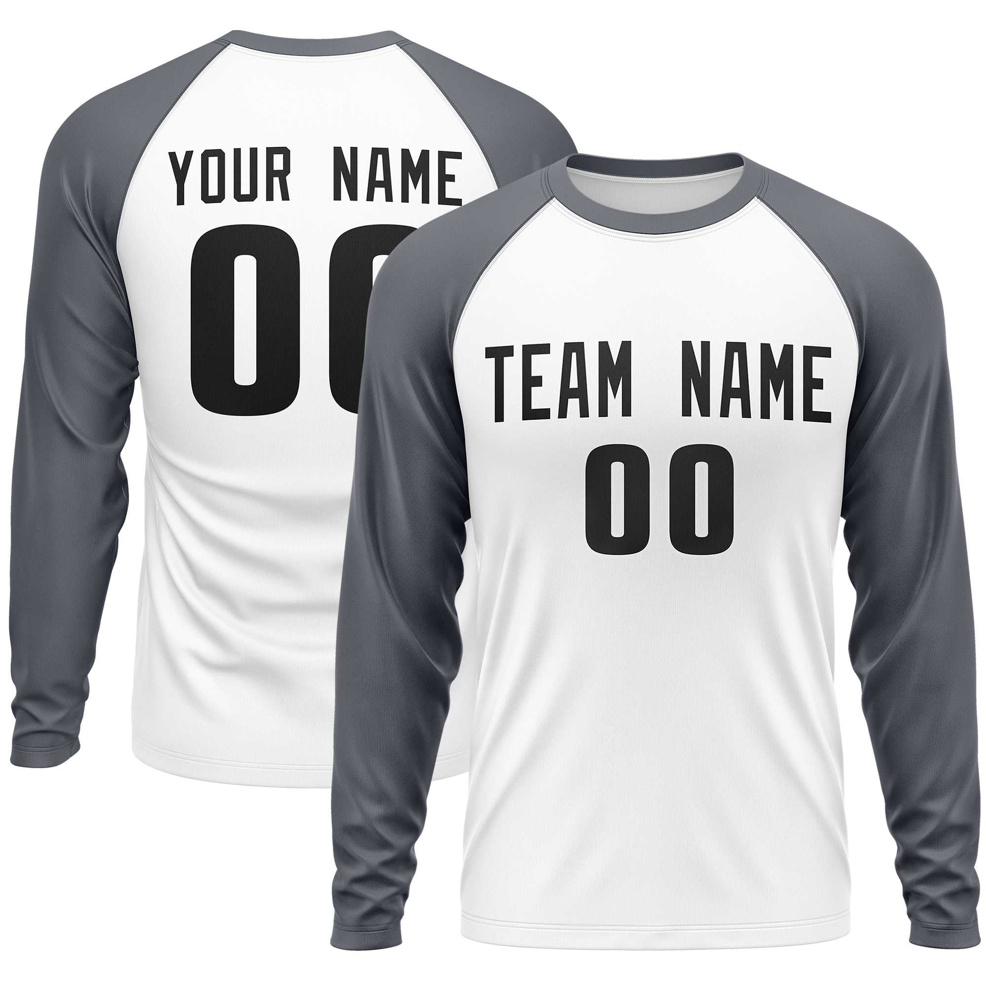 Custom White Dark Gray Crew Neck Raglan Long Sleeve Performance T-Shirt | KXKSHOP