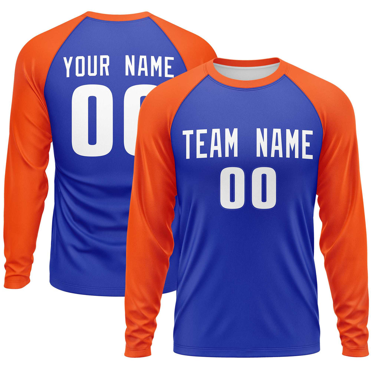 Custom Royal Orange Crew Neck Raglan Long Sleeve Performance T-Shirt | KXKSHOP