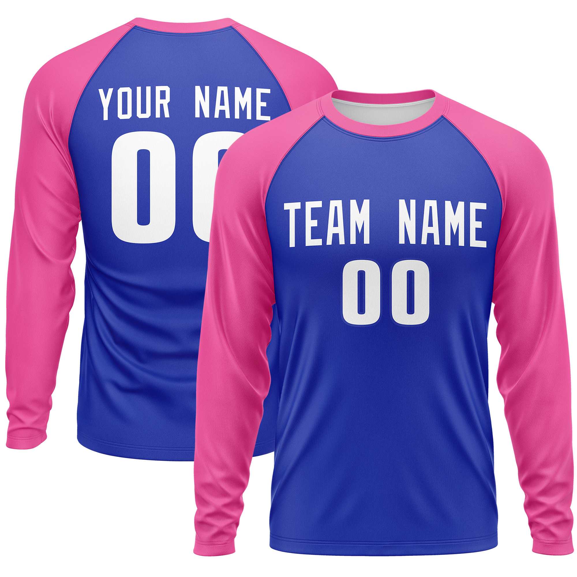 Custom Royal Pink Crew Neck Raglan Long Sleeve Performance T-Shirt | KXKSHOP