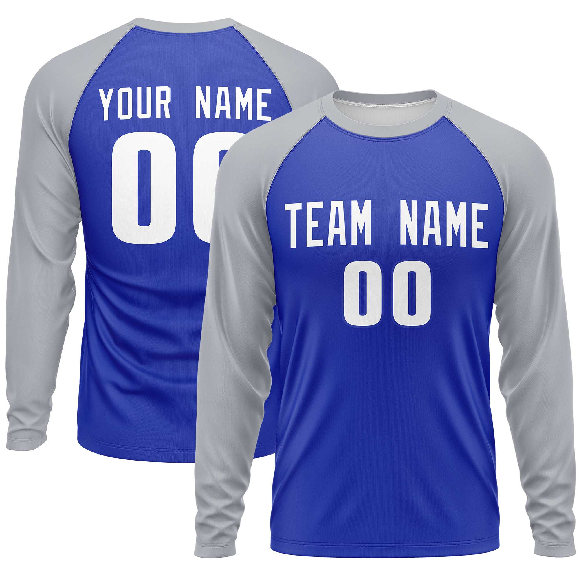 Custom Royal Gray Crew Neck Raglan Long Sleeve Performance T-Shirt | KXKSHOP
