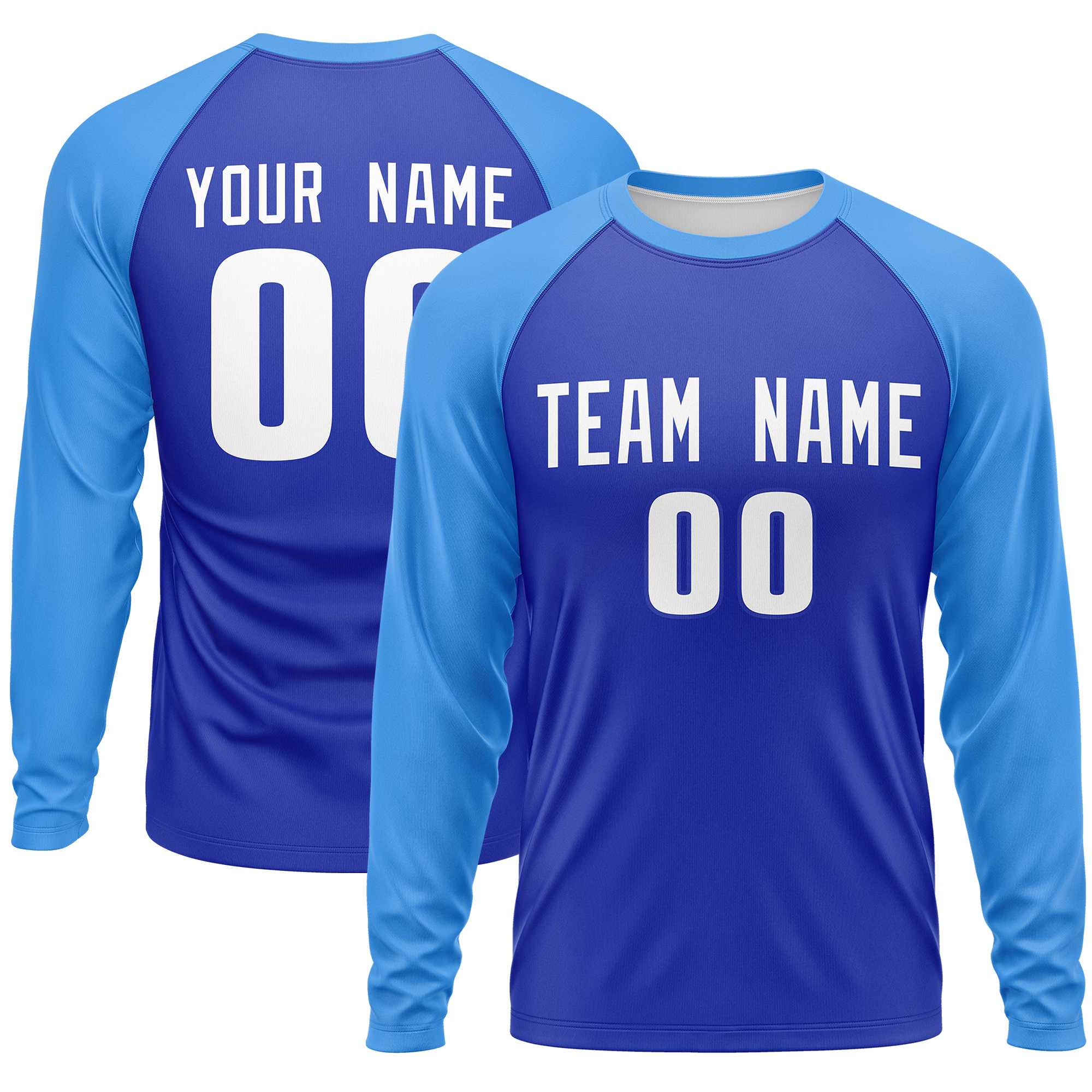 Custom Royal Powder Blue Crew Neck Raglan Long Sleeve Performance T-Shirt | KXKSHOP