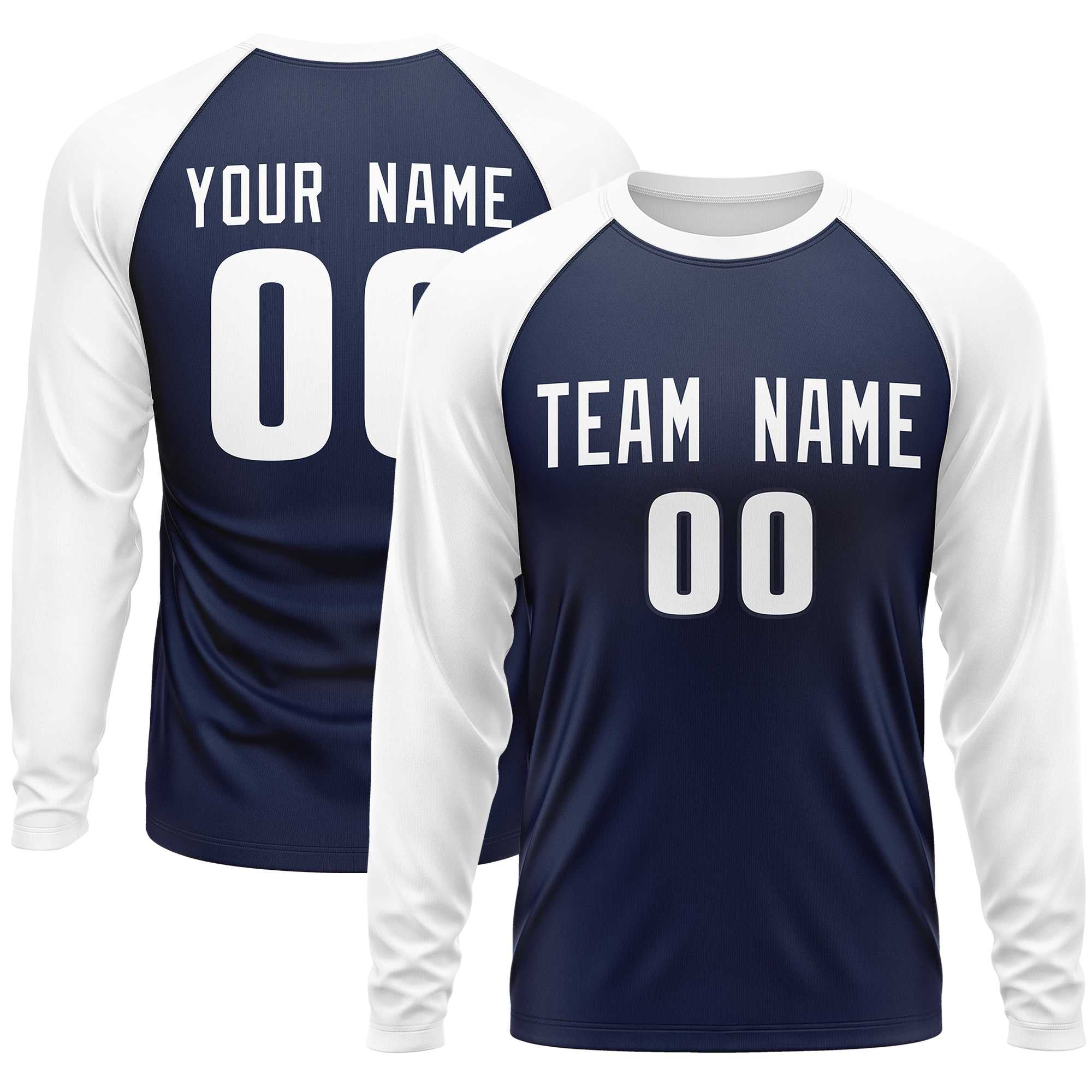 Custom Navy White Crew Neck Raglan Long Sleeve Performance T-Shirt | KXKSHOP