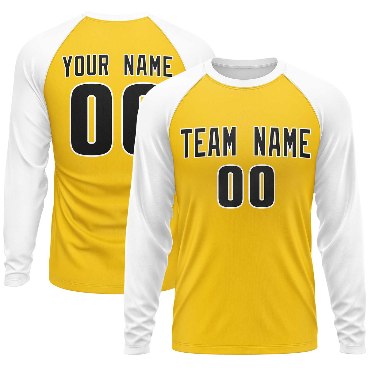 Custom Gold White Crew Neck Raglan Long Sleeve Performance T-Shirt | KXKSHOP