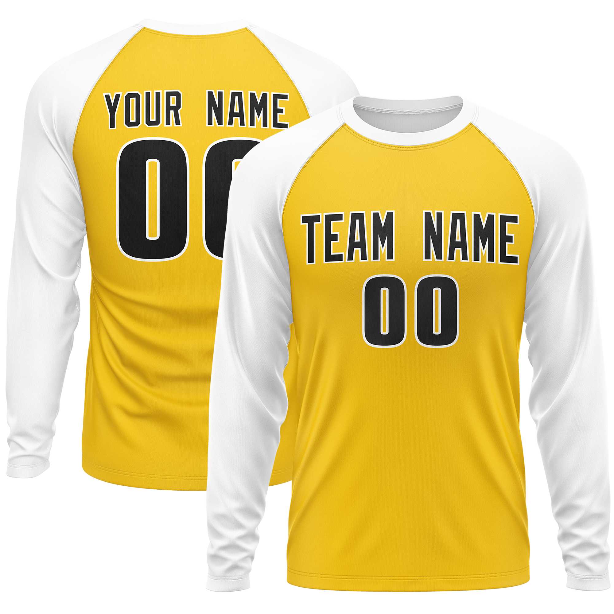 Custom Gold White Crew Neck Raglan Long Sleeve Performance T-Shirt | KXKSHOP