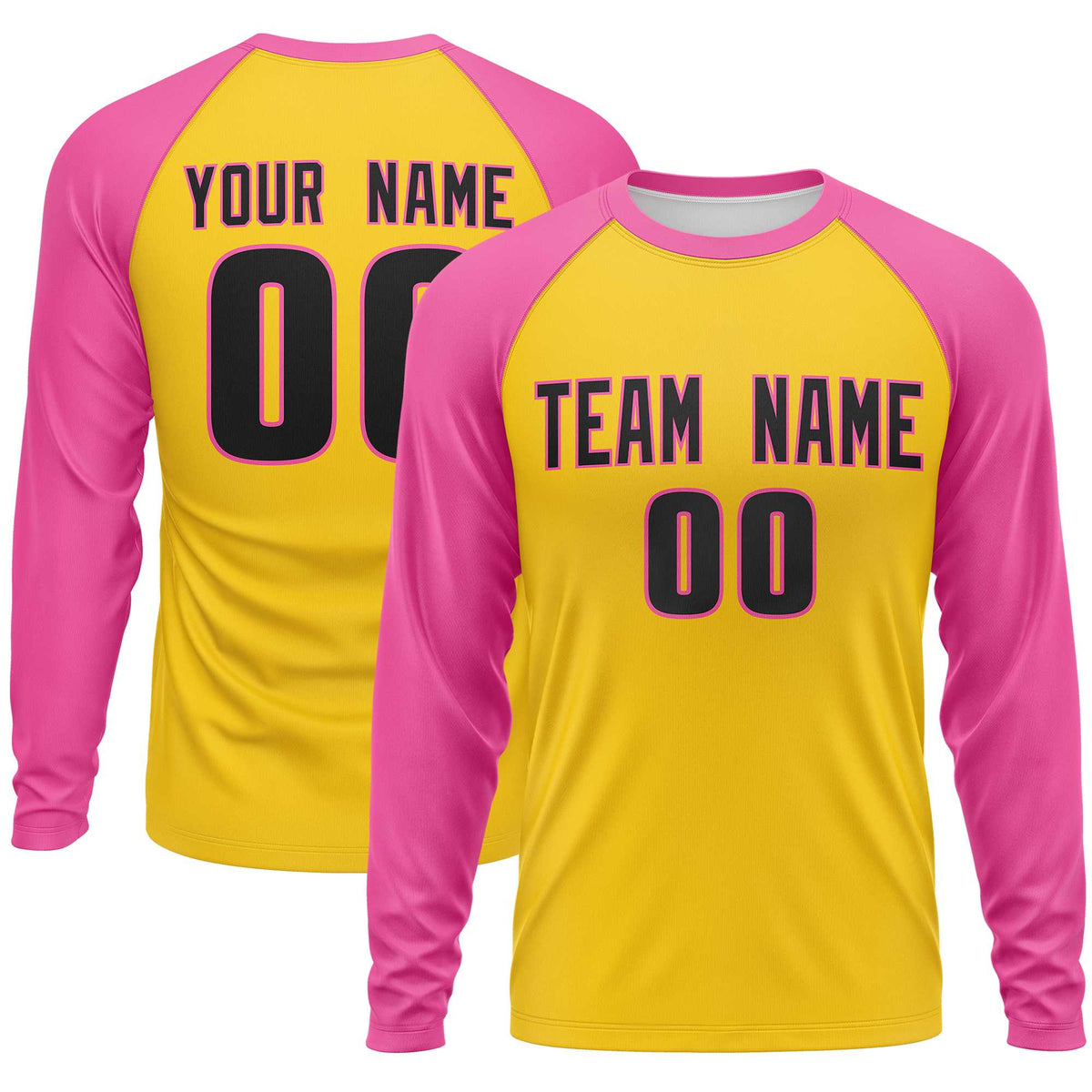 Custom Gold Pink Crew Neck Raglan Long Sleeve Performance T-Shirt | KXKSHOP