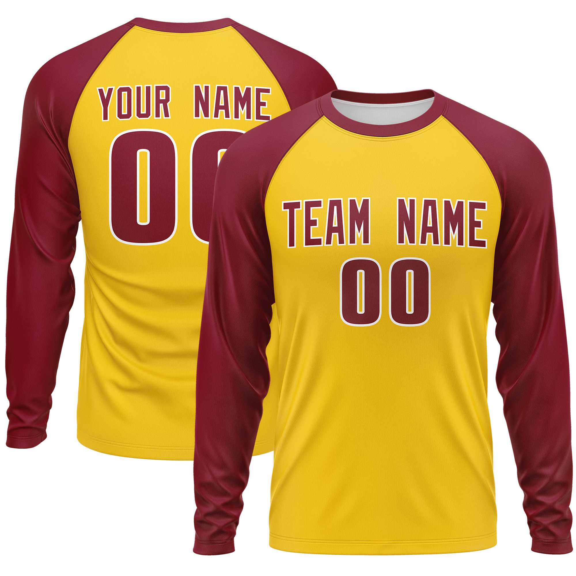Custom Gold Crimson Crew Neck Raglan Long Sleeve Performance T-Shirt | KXKSHOP