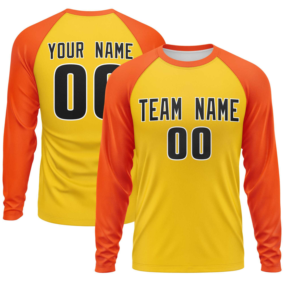 Custom Gold Orange Crew Neck Raglan Long Sleeve Performance T-Shirt | KXKSHOP