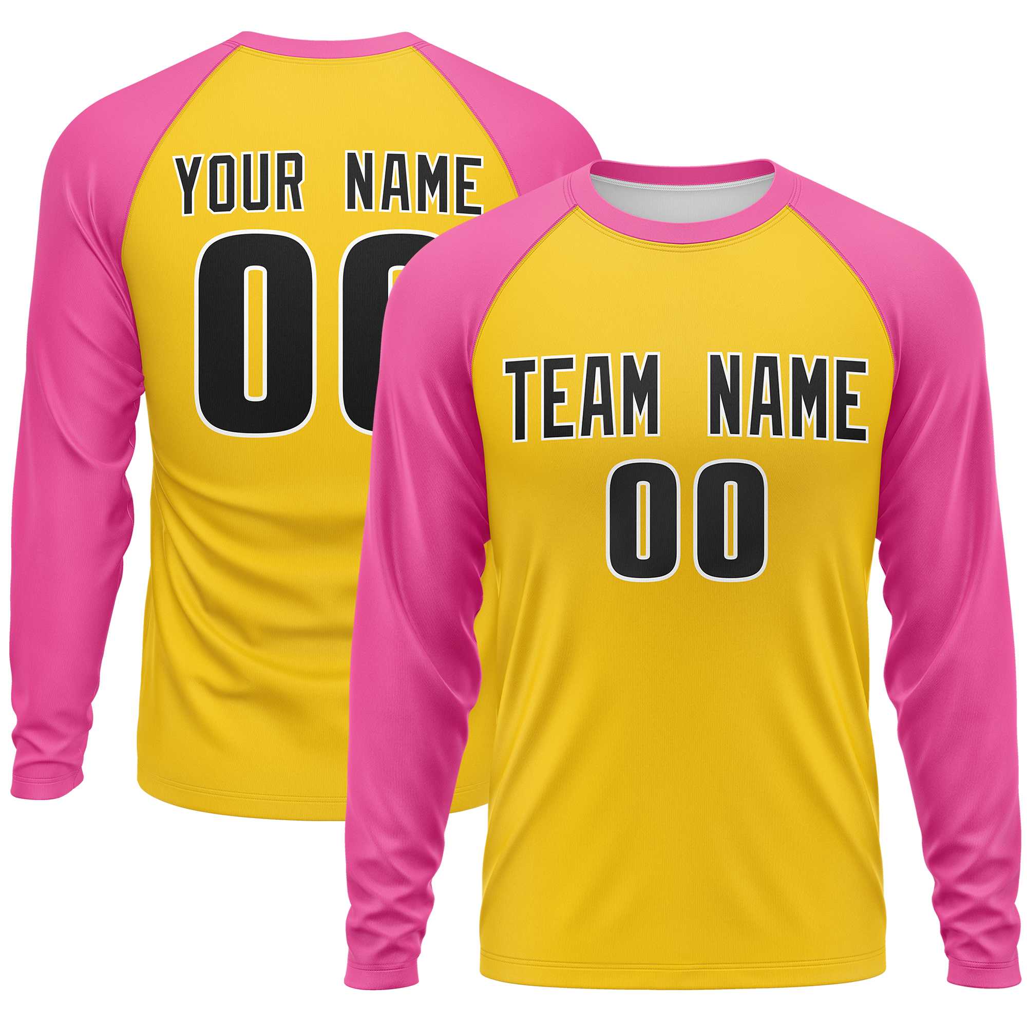 Custom Gold Pink Crew Neck Raglan Long Sleeve Performance T-Shirt | KXKSHOP