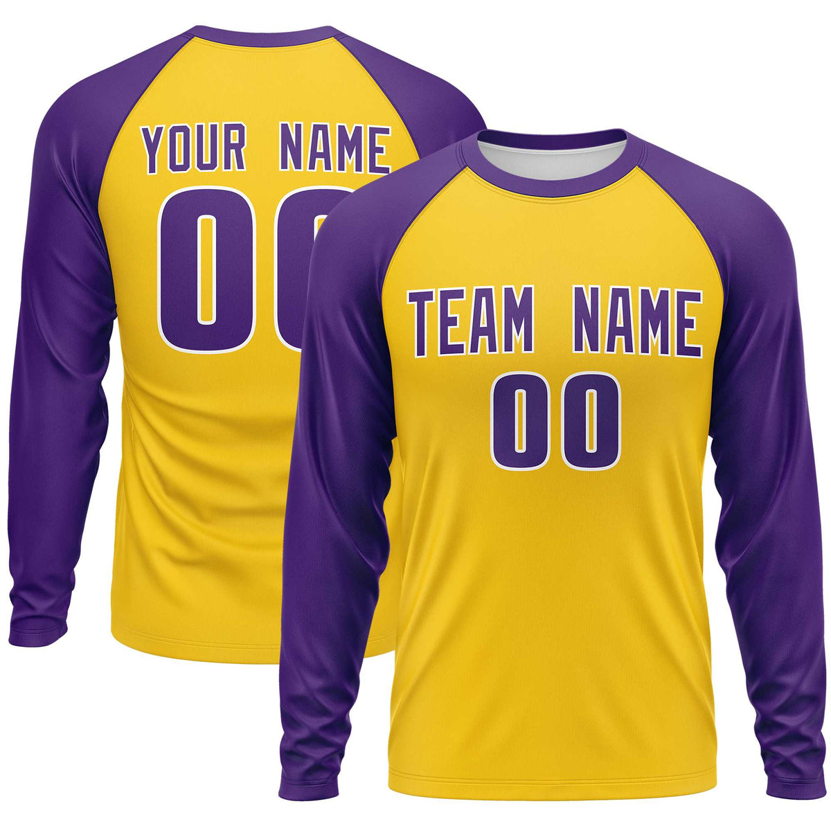 Custom Gold Purple Crew Neck Raglan Long Sleeve Performance T-Shirt | KXKSHOP
