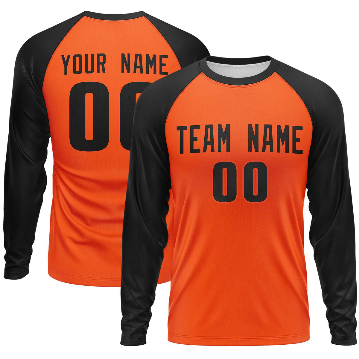 Custom Orange Black Crew Neck Raglan Long Sleeve Performance T-Shirt | KXKSHOP