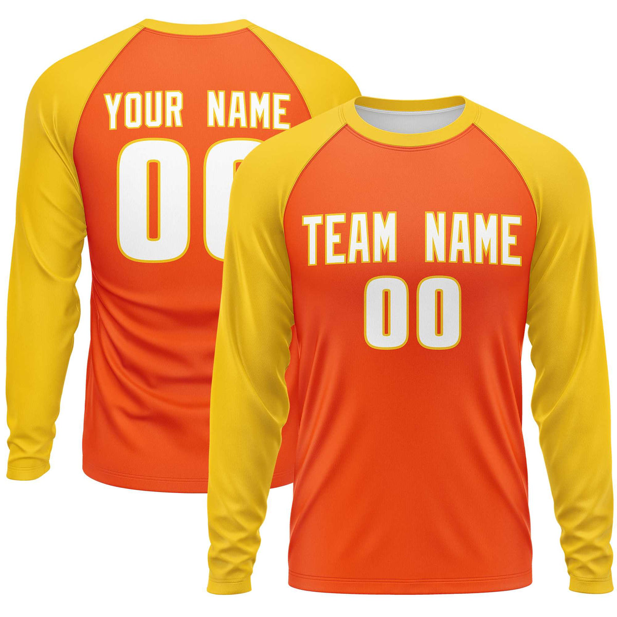 Custom Orange Gold Crew Neck Raglan Long Sleeve Performance T-Shirt | KXKSHOP