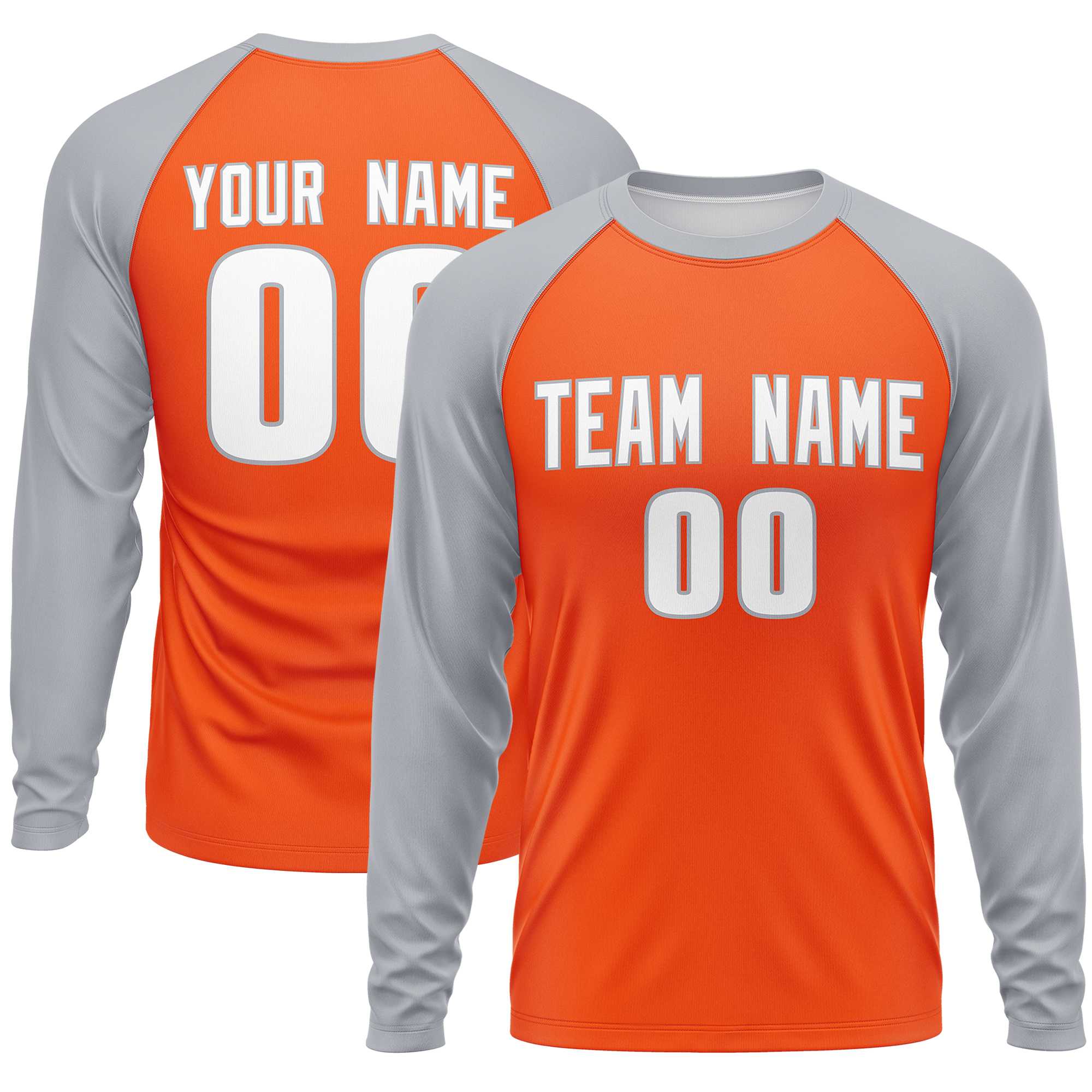 Custom Orange Gray Crew Neck Raglan Long Sleeve Performance T-Shirt | KXKSHOP