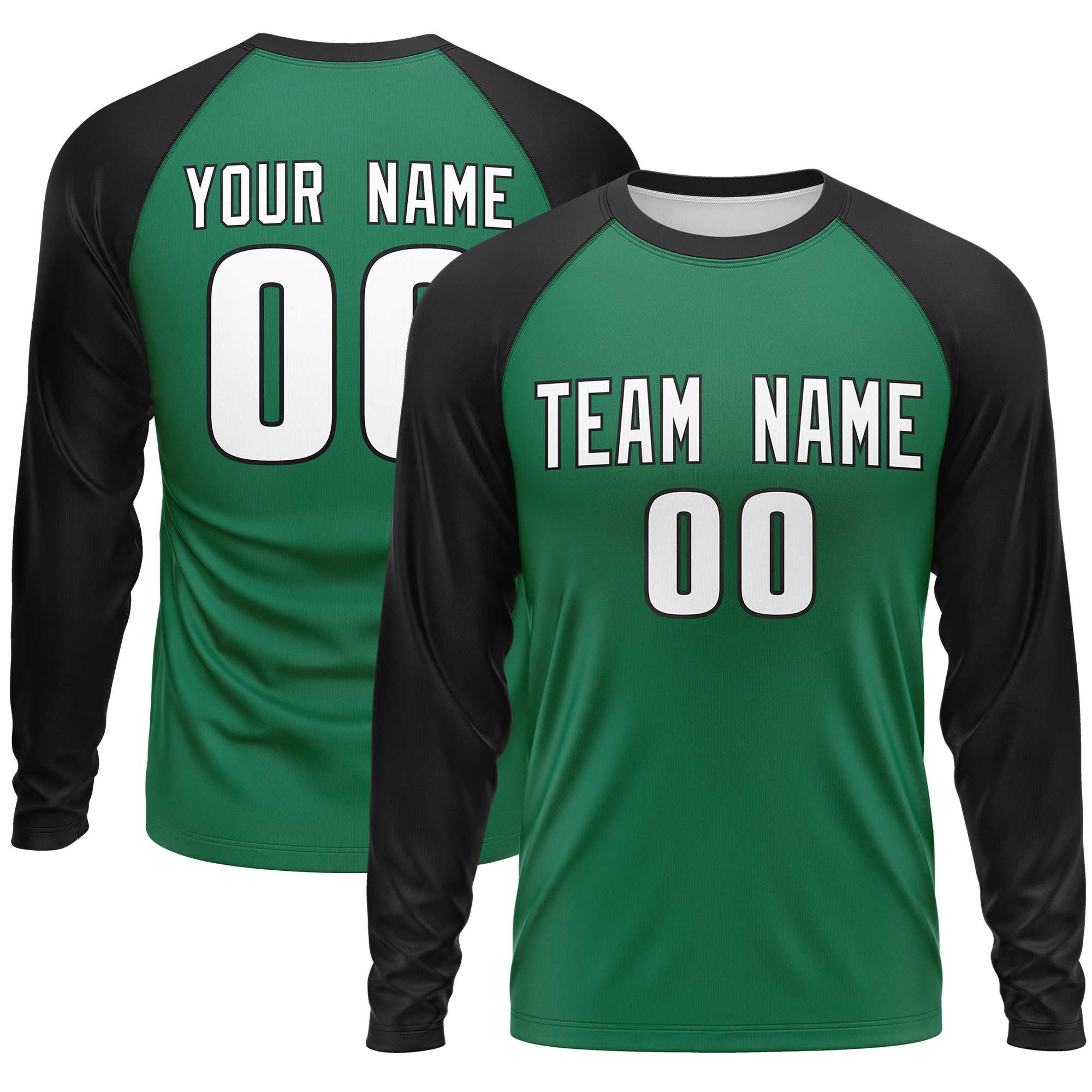 Custom Kelly Green Black Crew Neck Raglan Long Sleeve Performance T-Shirt | KXKSHOP