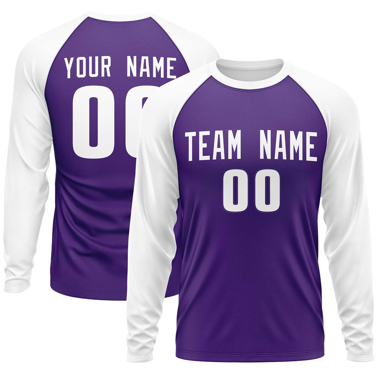 Custom Purple White Crew Neck Raglan Long Sleeve Performance T-Shirt | KXKSHOP