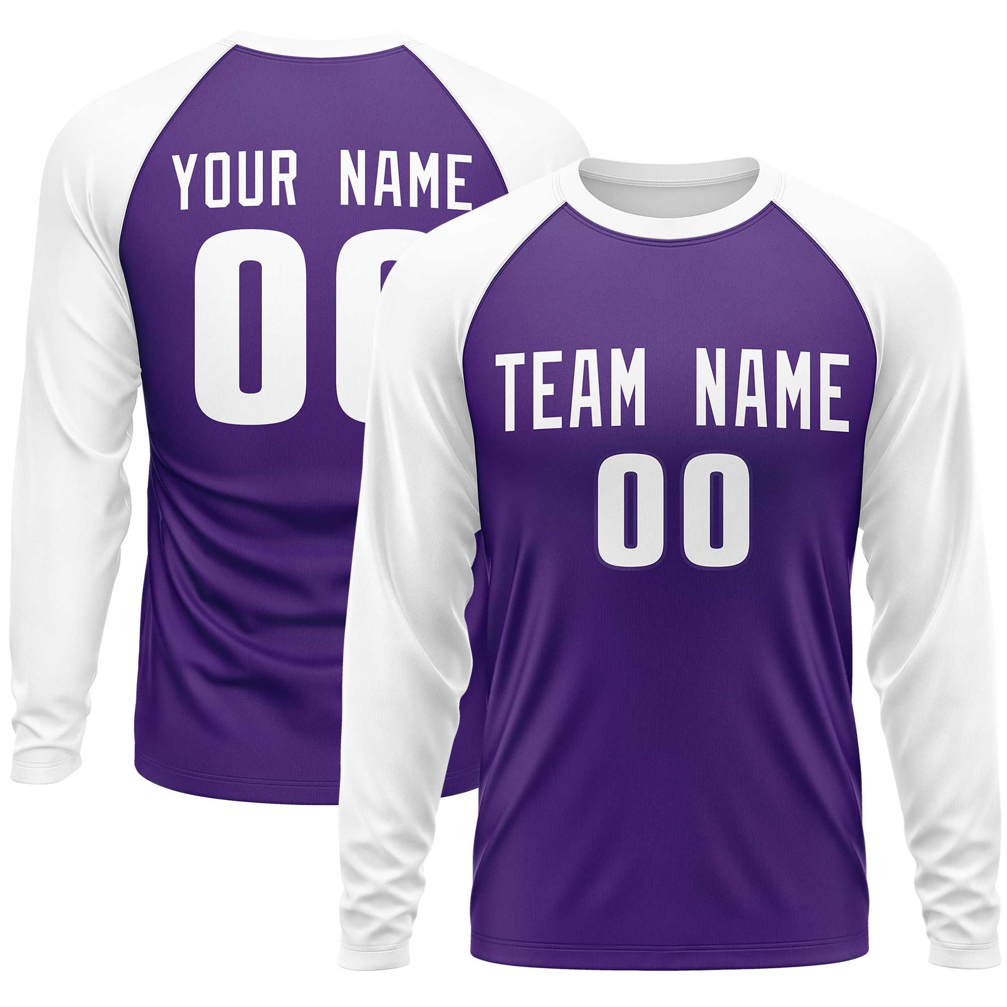 Custom Purple White Crew Neck Raglan Long Sleeve Performance T-Shirt | KXKSHOP