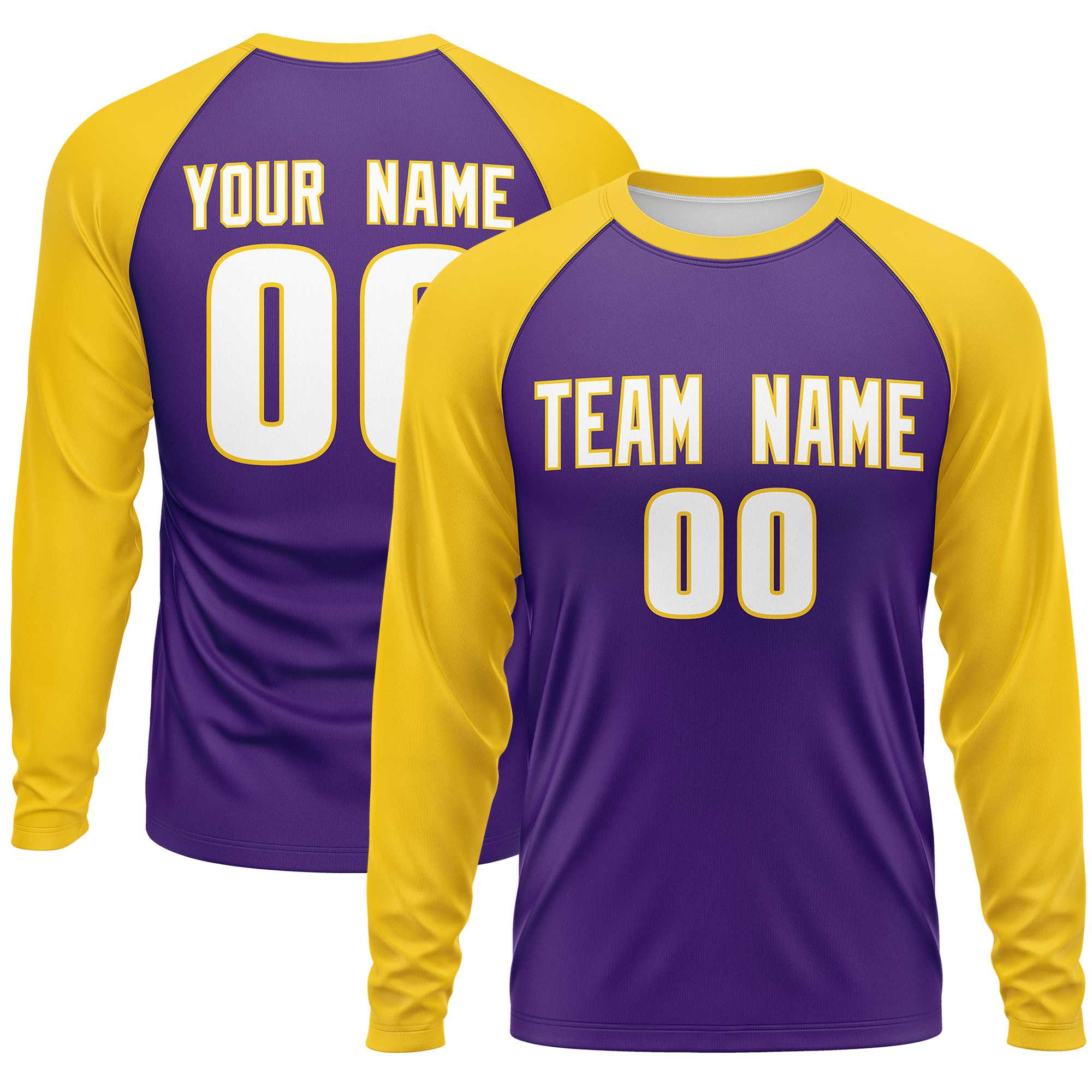 Custom Purple Gold Crew Neck Raglan Long Sleeve Performance T-Shirt | KXKSHOP
