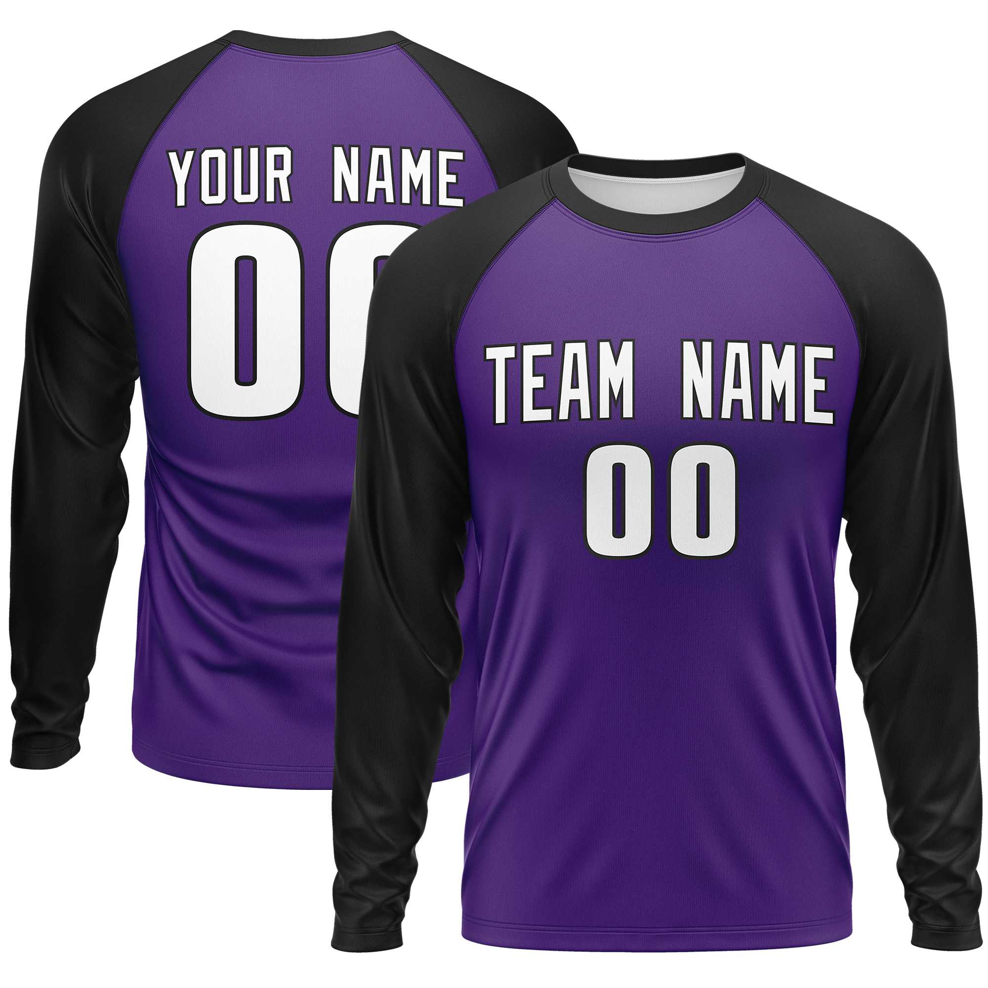 Custom Purple Black Crew Neck Raglan Long Sleeve Performance T-Shirt | KXKSHOP