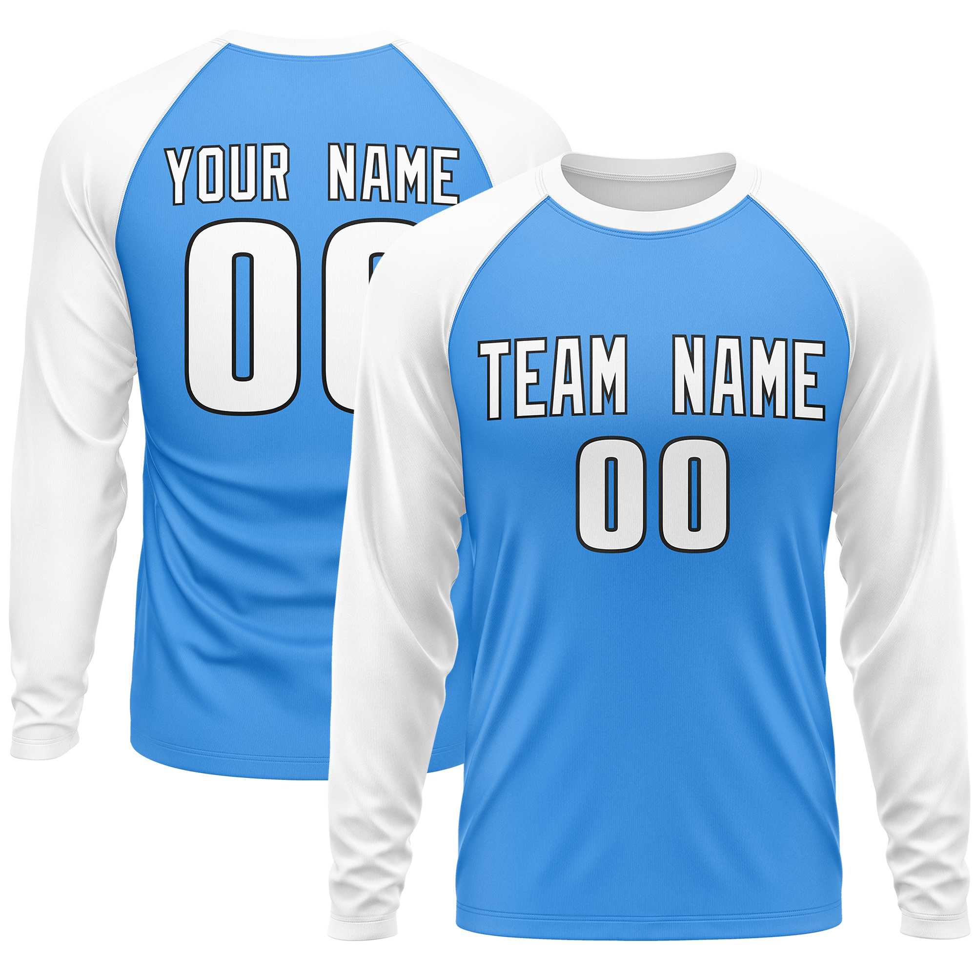 Custom Powder Blue White Crew Neck Raglan Long Sleeve Performance T-Shirt | KXKSHOP