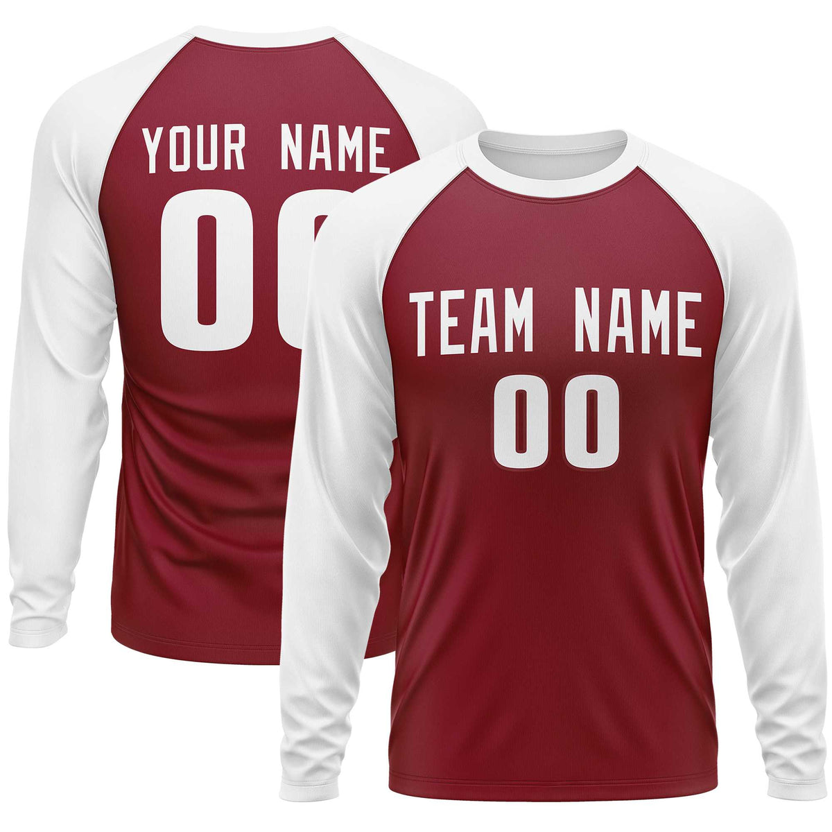 Custom Crimson White Crew Neck Raglan Long Sleeve Performance T-Shirt | KXKSHOP