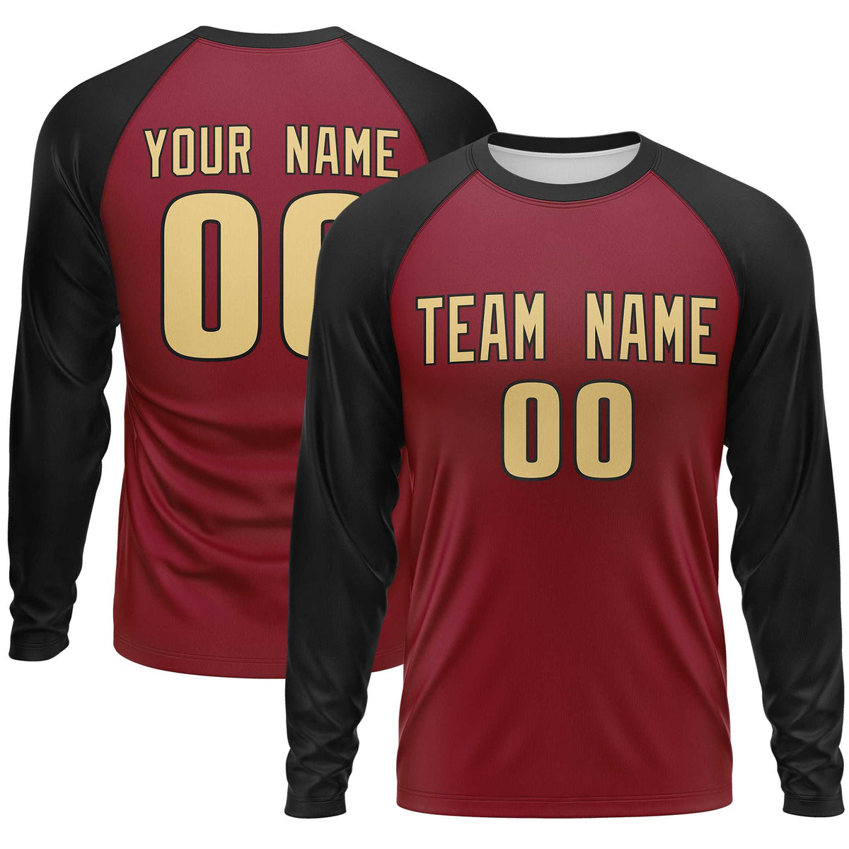 Custom Crimson Black Crew Neck Raglan Long Sleeve Performance T-Shirt | KXKSHOP