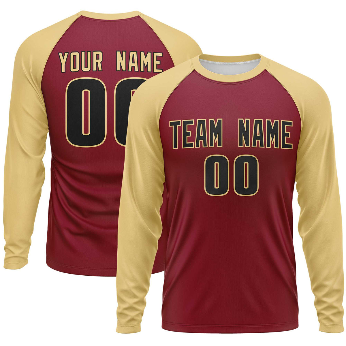 Custom Crimson Khaki Crew Neck Raglan Long Sleeve Performance T-Shirt | KXKSHOP