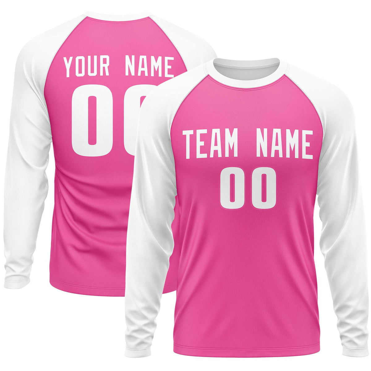 Custom Pink White Crew Neck Raglan Long Sleeve Performance T-Shirt | KXKSHOP