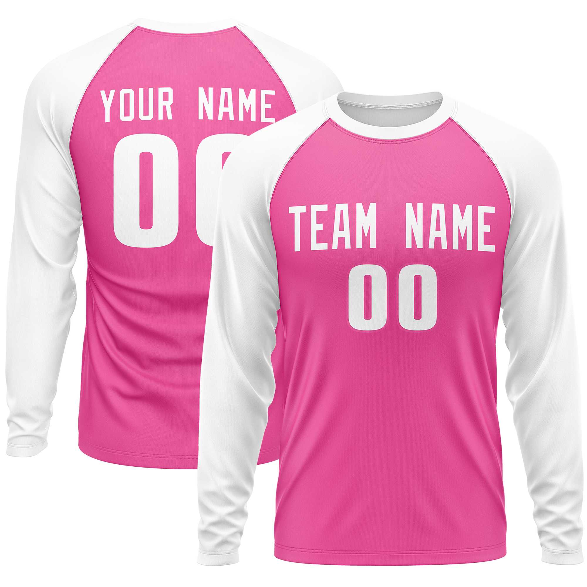 Custom Pink White Crew Neck Raglan Long Sleeve Performance T-Shirt | KXKSHOP