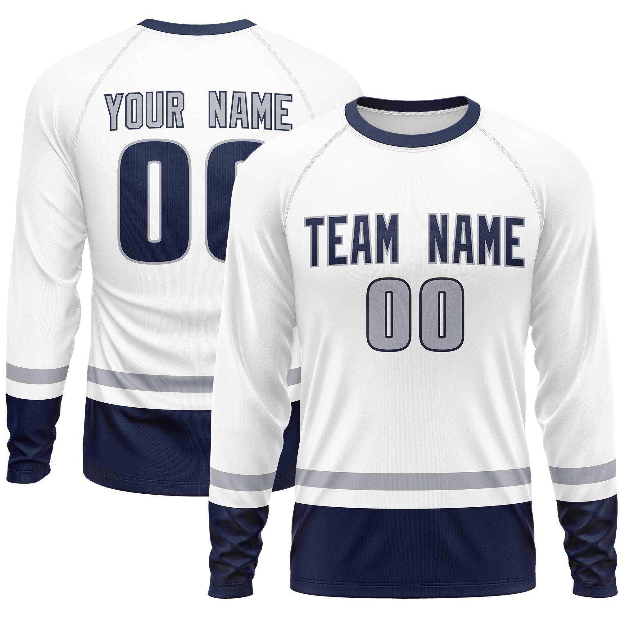 Custom White Gray-Navy Color Block Design Long Sleeve Performance T-Shirt | KXKSHOP