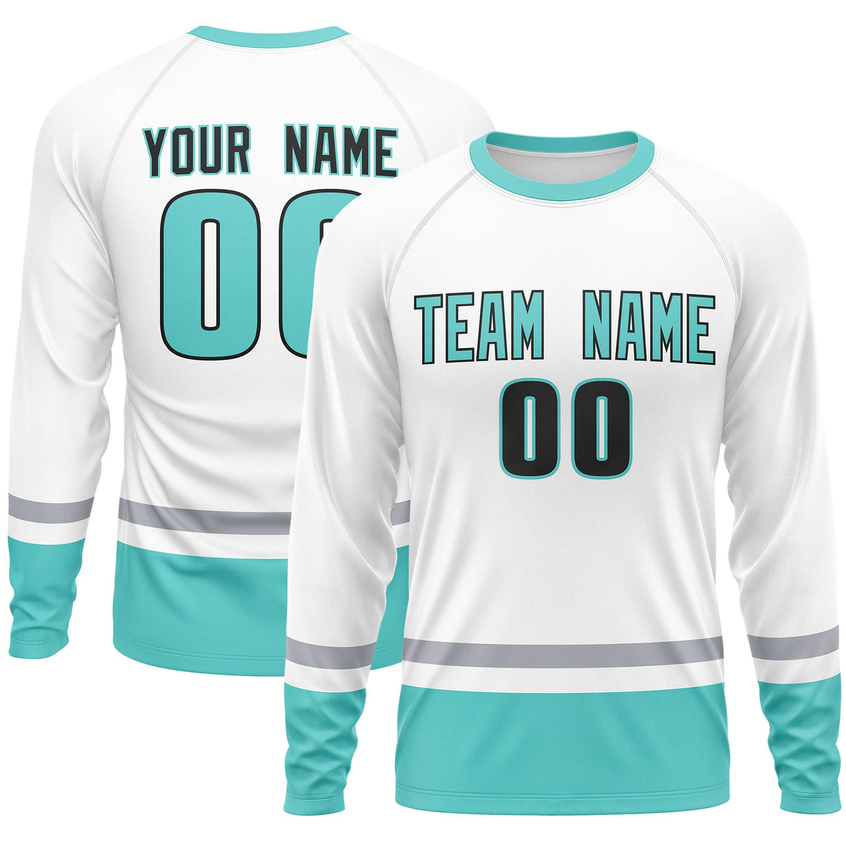 Custom White Gray-Bright Green Color Block Design Long Sleeve Performance T-Shirt | KXKSHOP