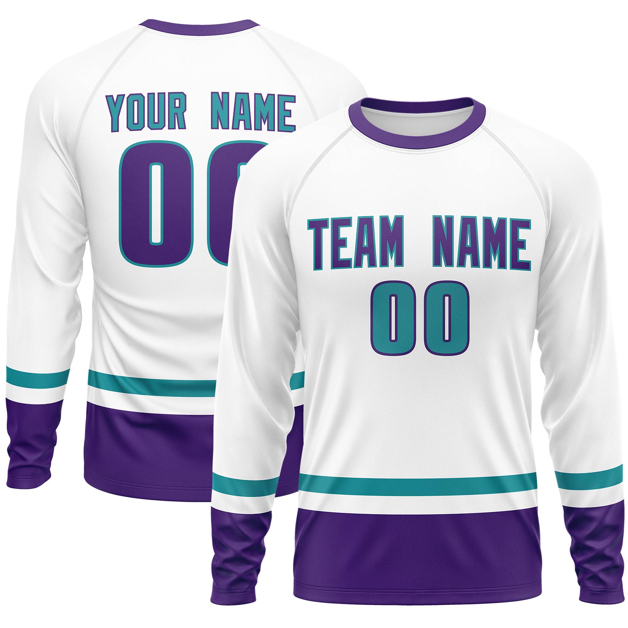 Custom White Aqua-Purple Color Block Design Long Sleeve Performance T-Shirt | KXKSHOP