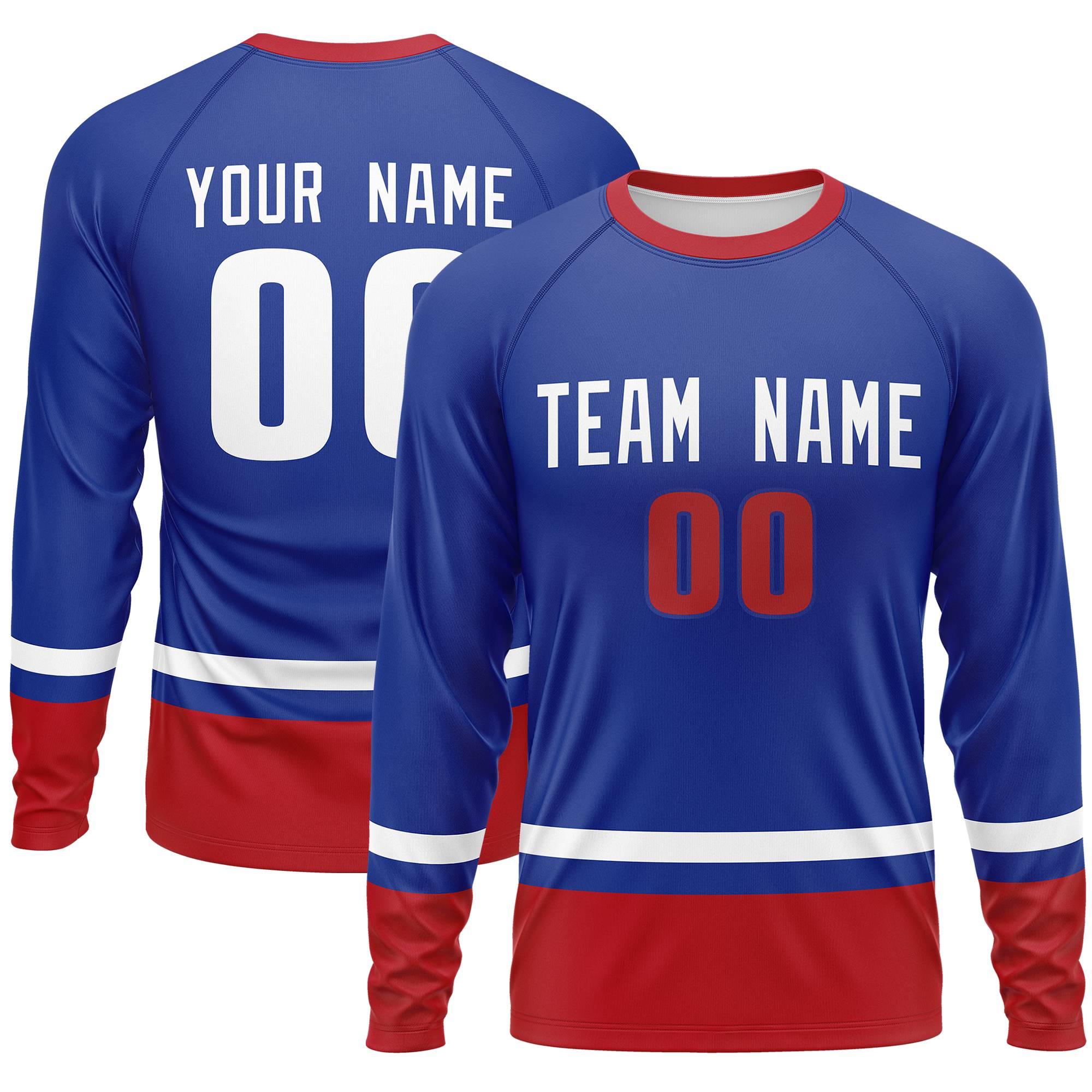 Custom Royal White-Red Color Block Design Long Sleeve Performance T-Shirt | KXKSHOP