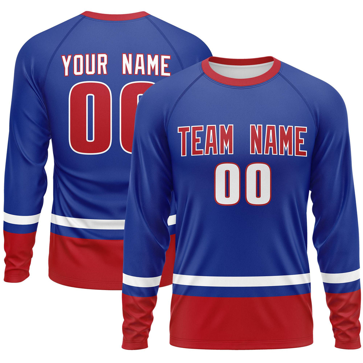 Custom Royal White-Red Color Block Design Long Sleeve Performance T-Shirt | KXKSHOP