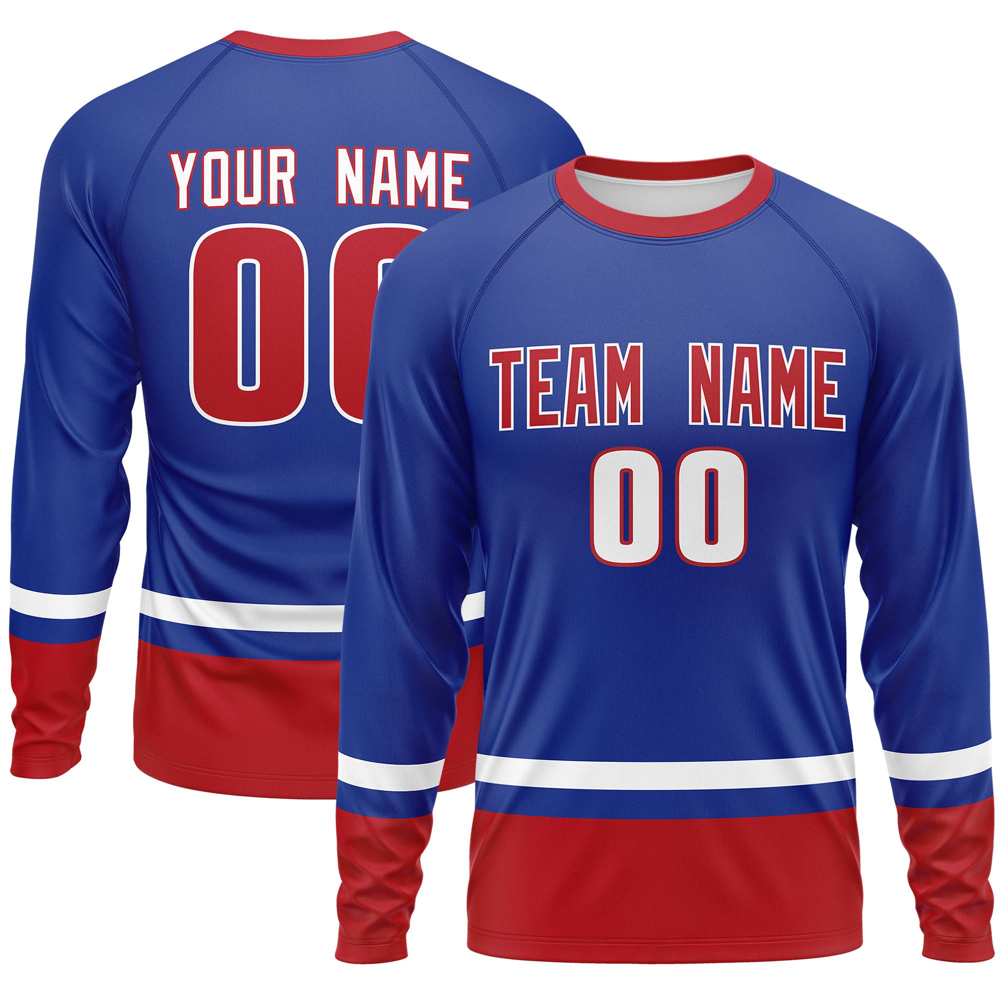 Custom Royal White-Red Color Block Design Long Sleeve Performance T-Shirt | KXKSHOP