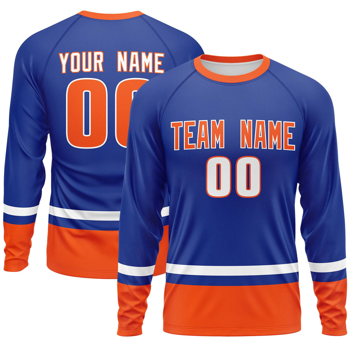 Custom Royal White-Orange Color Block Design Long Sleeve Performance T-Shirt | KXKSHOP