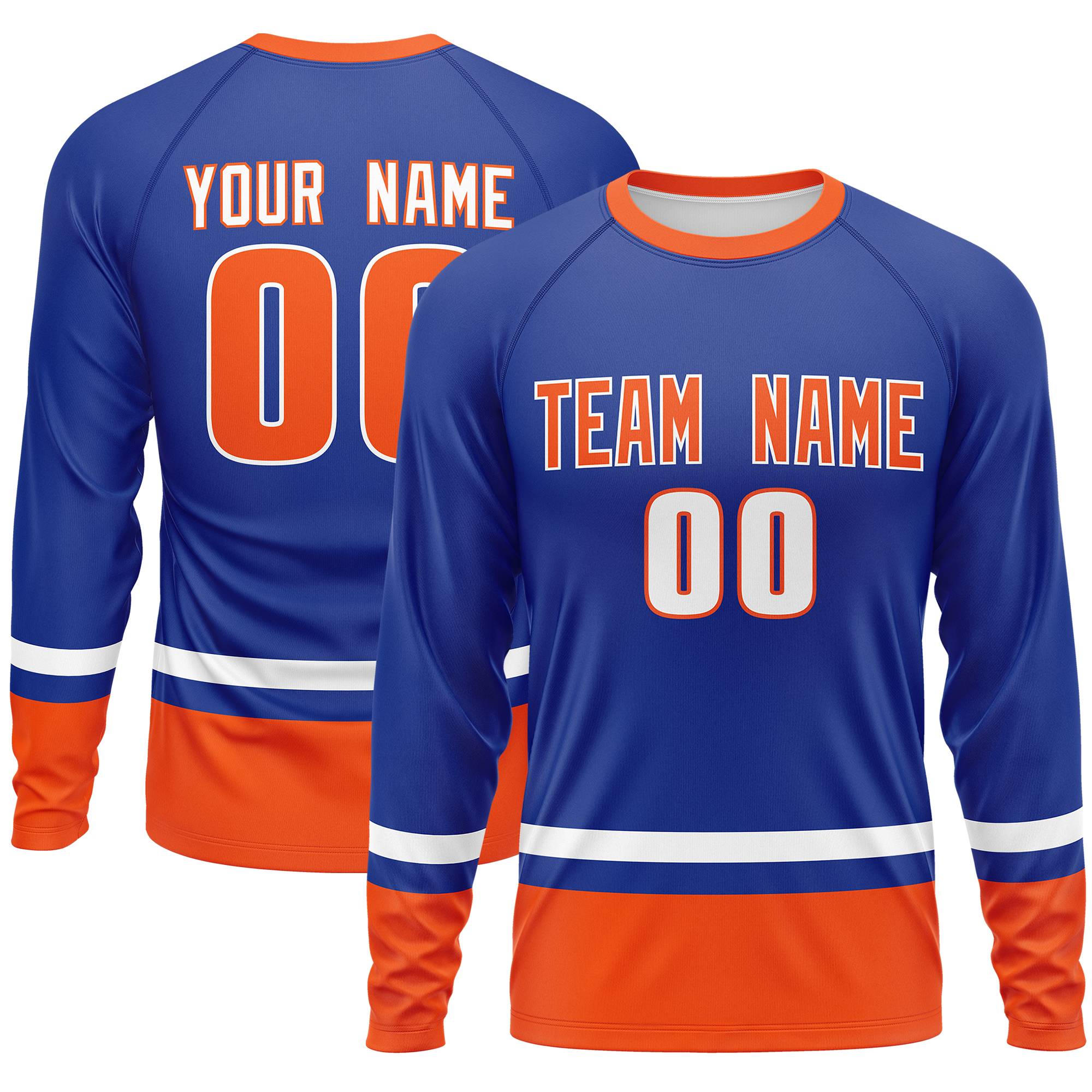 Custom Royal White-Orange Color Block Design Long Sleeve Performance T-Shirt | KXKSHOP