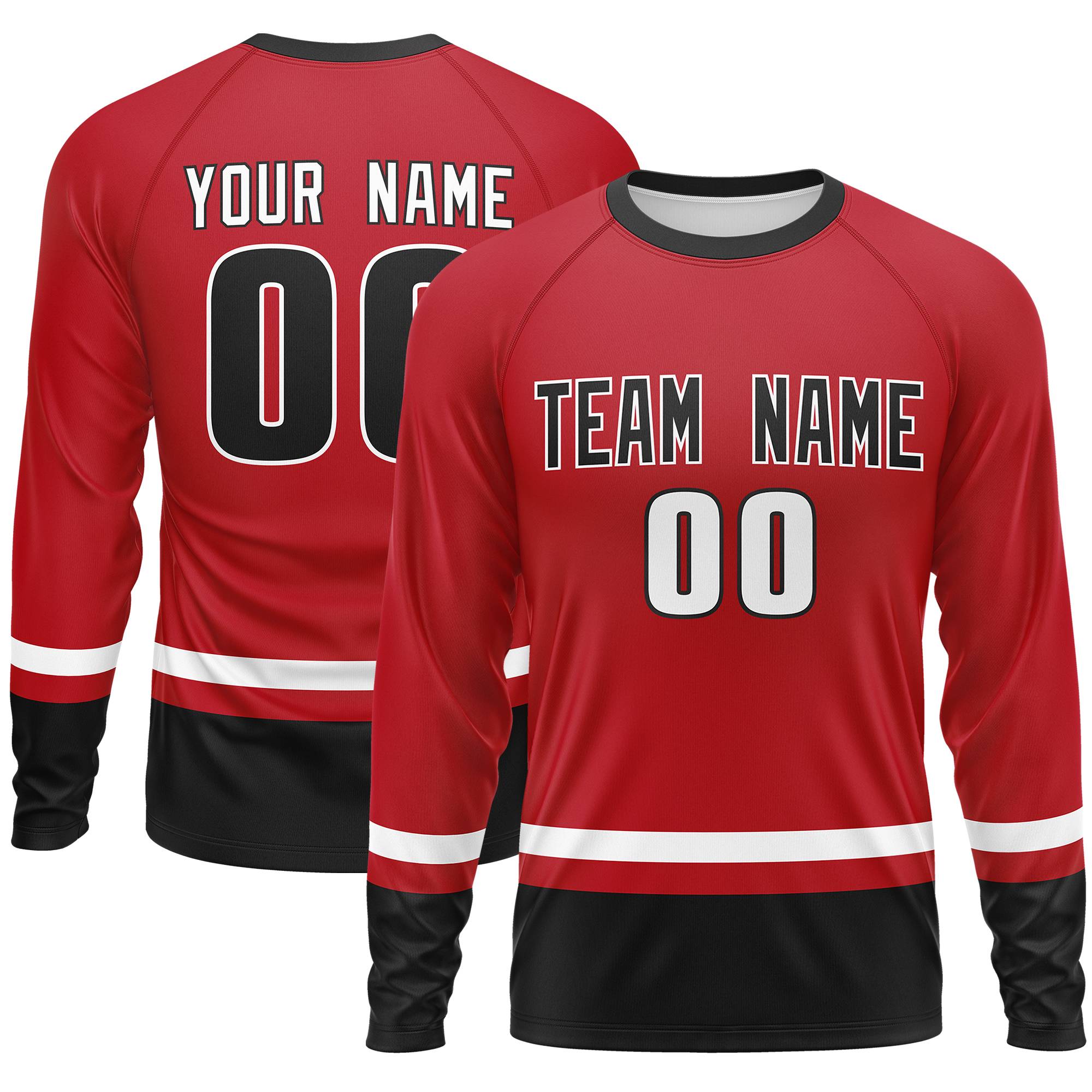 Custom Red White-Black Color Block Design Long Sleeve Performance T-Shirt | KXKSHOP